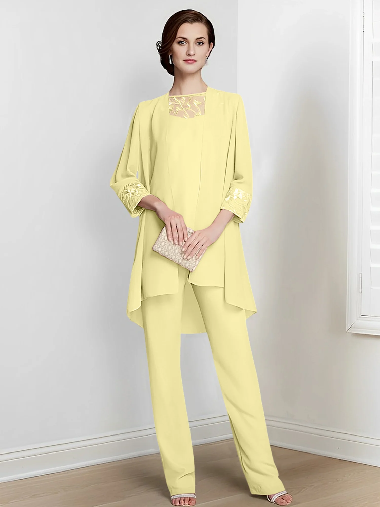 Chiffon Square Neck Long Sleeves Floor-Length Mother Of The Bride Pantsuits With Jacket - Image 25
