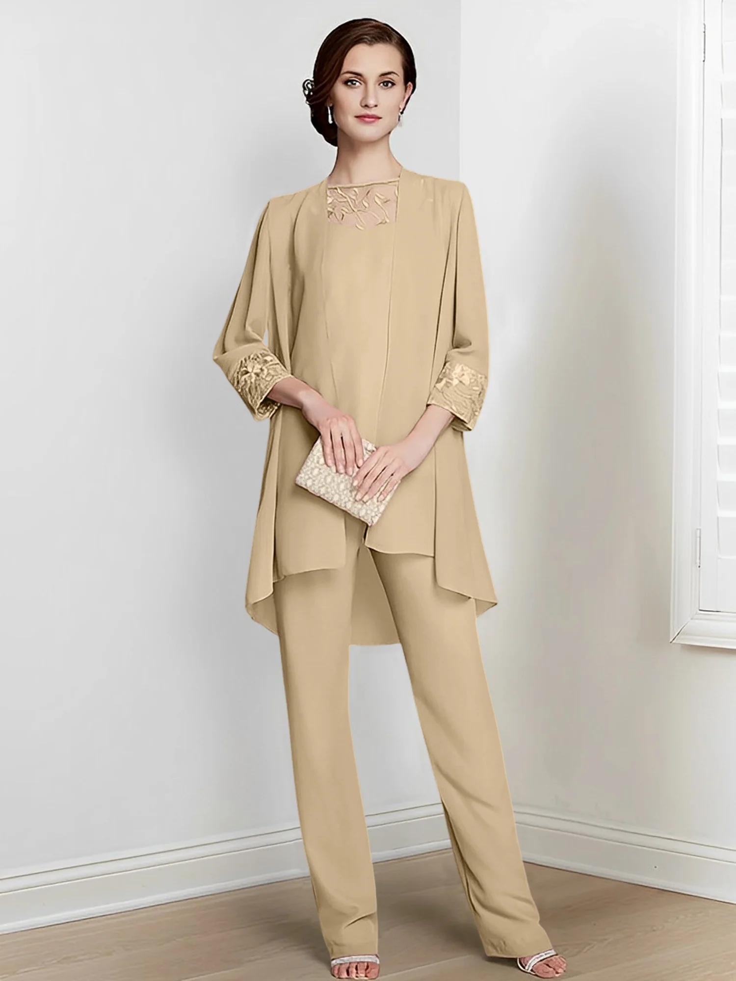 Chiffon Square Neck Long Sleeves Floor-Length Mother Of The Bride Pantsuits With Jacket - Image 26
