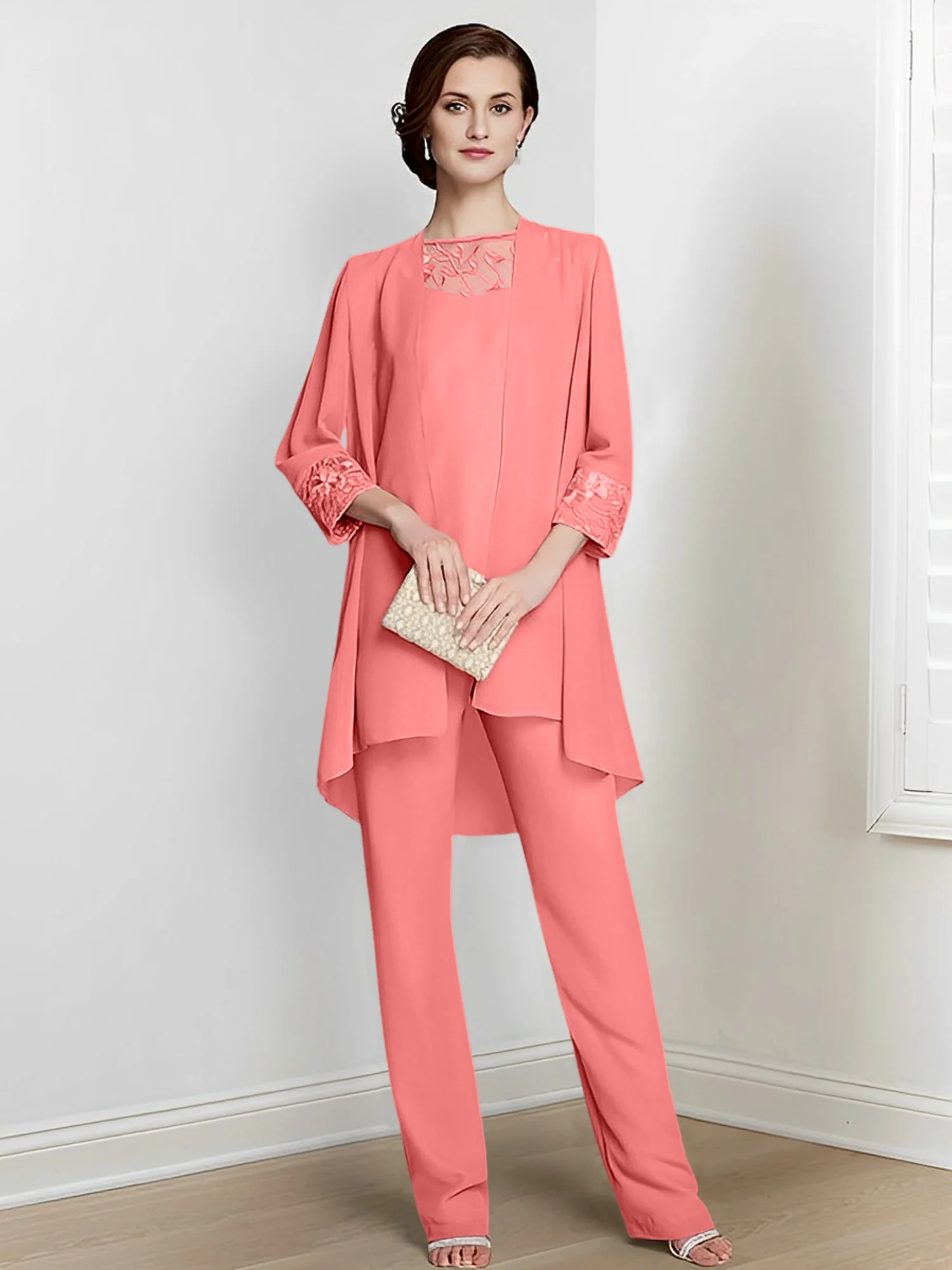 Chiffon Square Neck Long Sleeves Floor-Length Mother Of The Bride Pantsuits With Jacket - Image 27