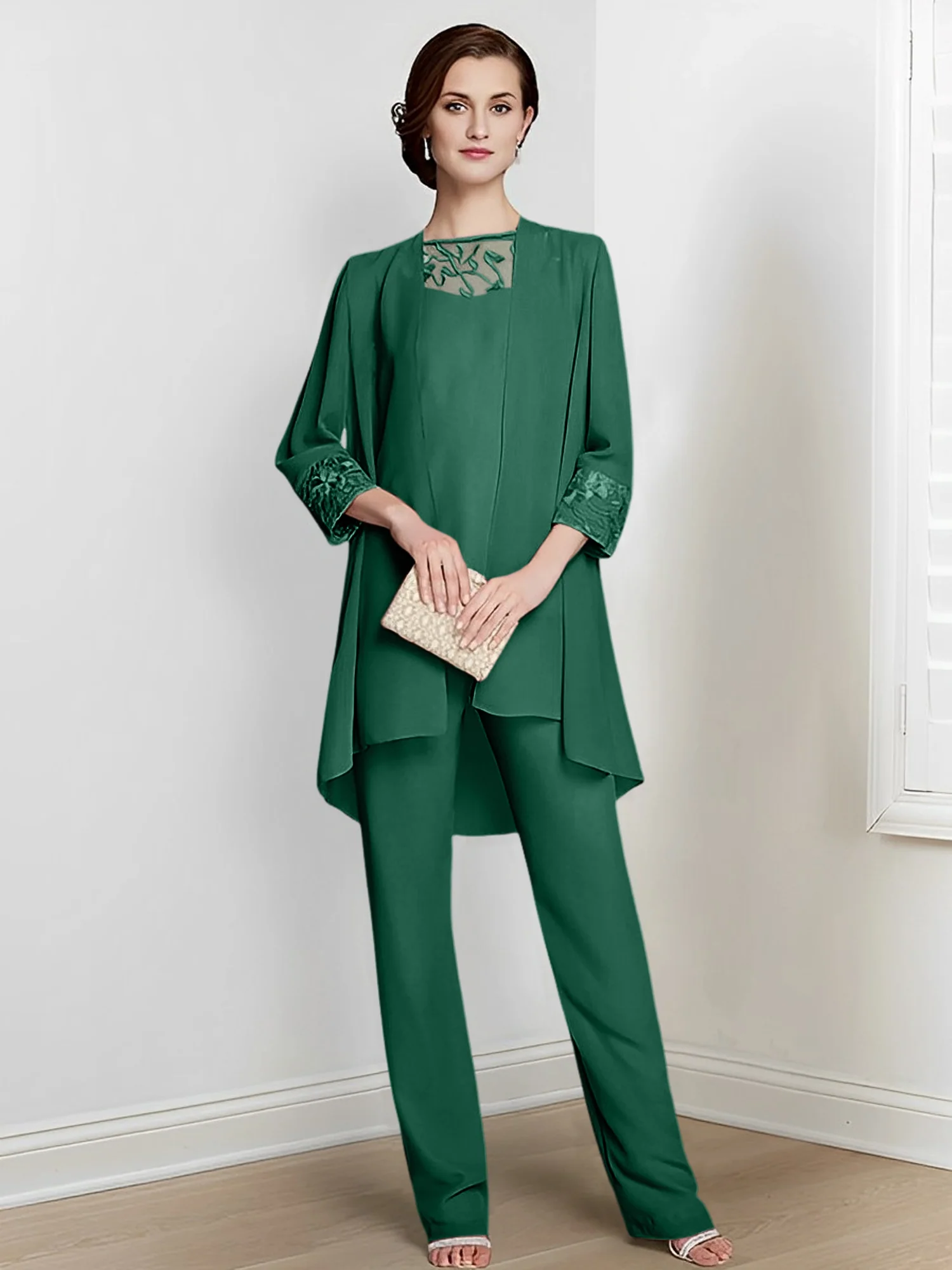 Chiffon Square Neck Long Sleeves Floor-Length Mother Of The Bride Pantsuits With Jacket - Image 28
