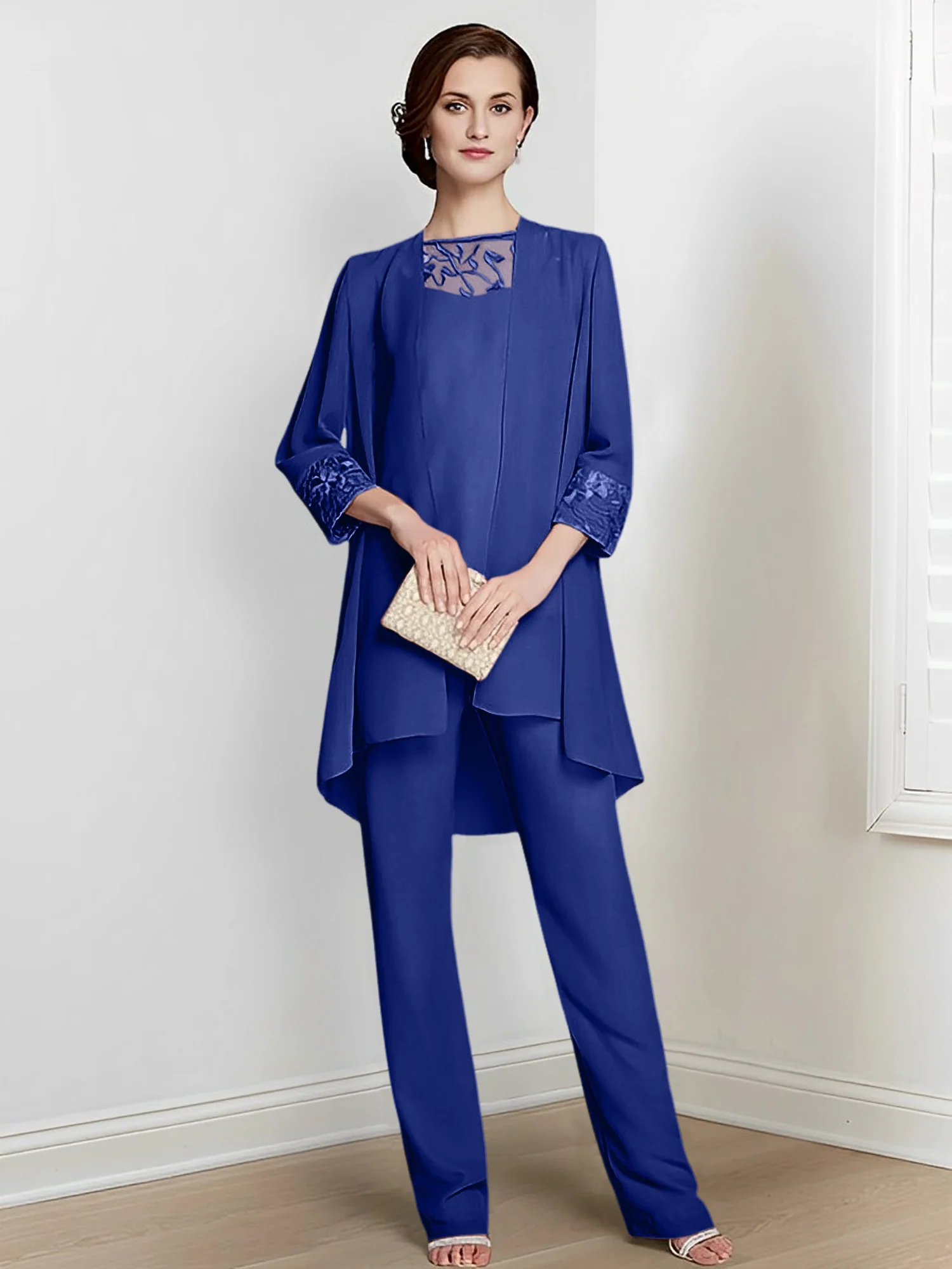 Chiffon Square Neck Long Sleeves Floor-Length Mother Of The Bride Pantsuits With Jacket - Image 29