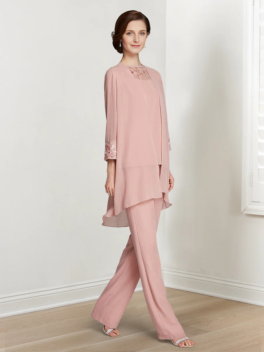 Chiffon Square Neck Long Sleeves Floor-Length Mother Of The Bride Pantsuits With Jacket - Image 3