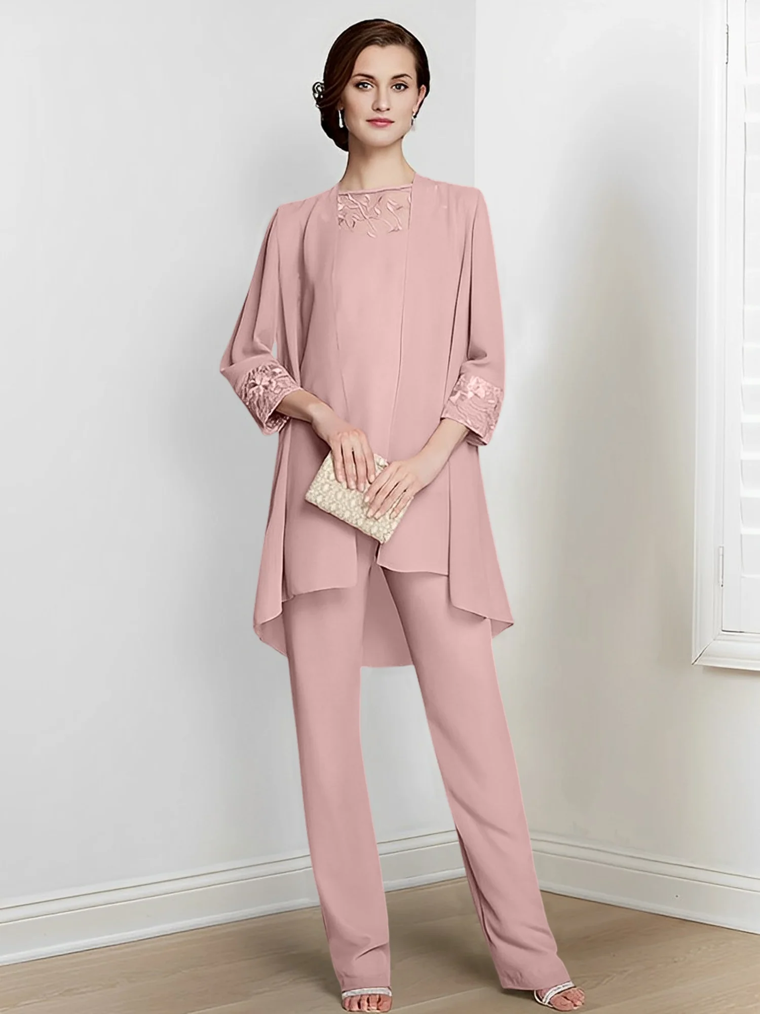 Chiffon Square Neck Long Sleeves Floor-Length Mother Of The Bride Pantsuits With Jacket - Image 31