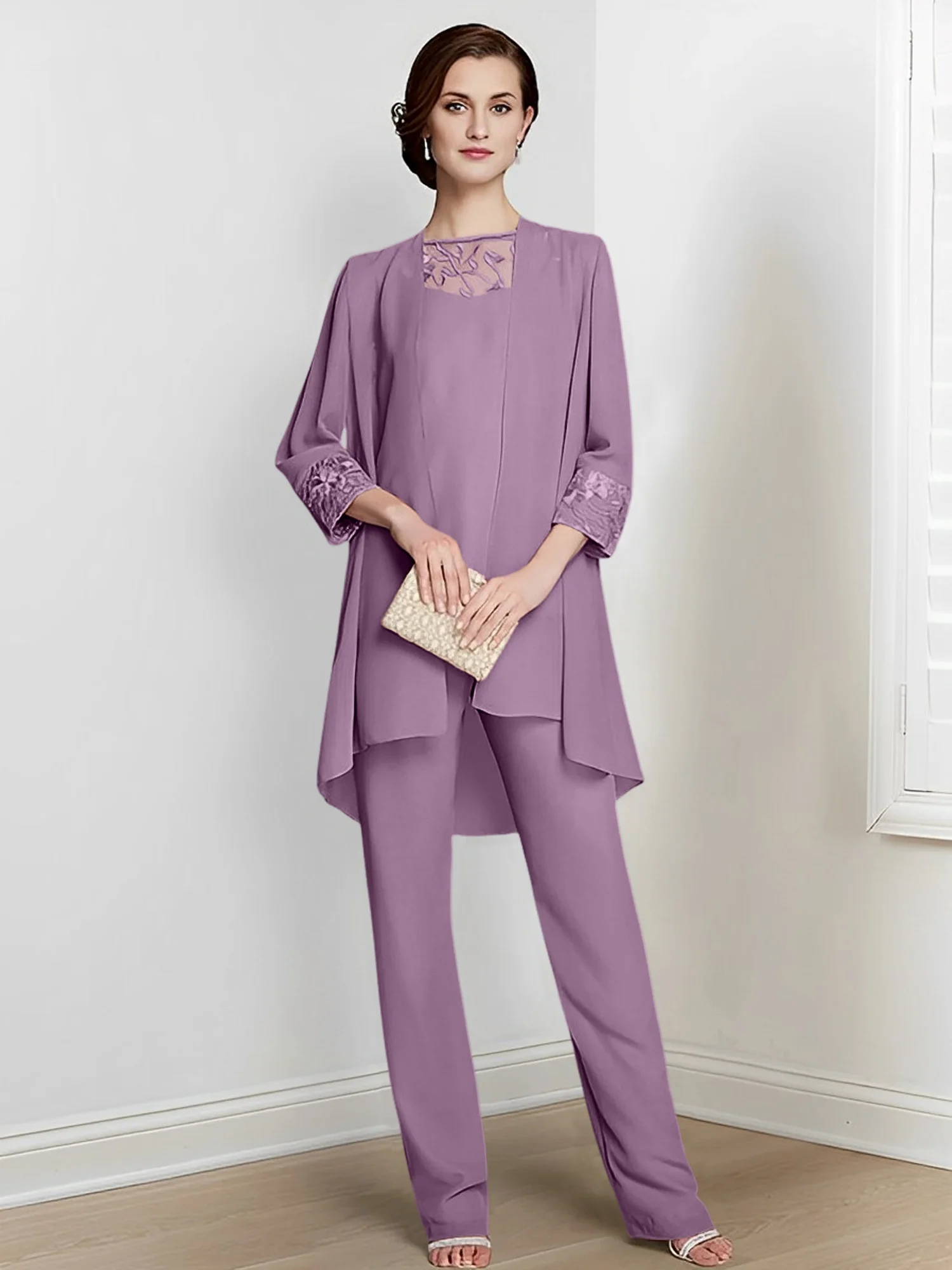 Chiffon Square Neck Long Sleeves Floor-Length Mother Of The Bride Pantsuits With Jacket - Image 32