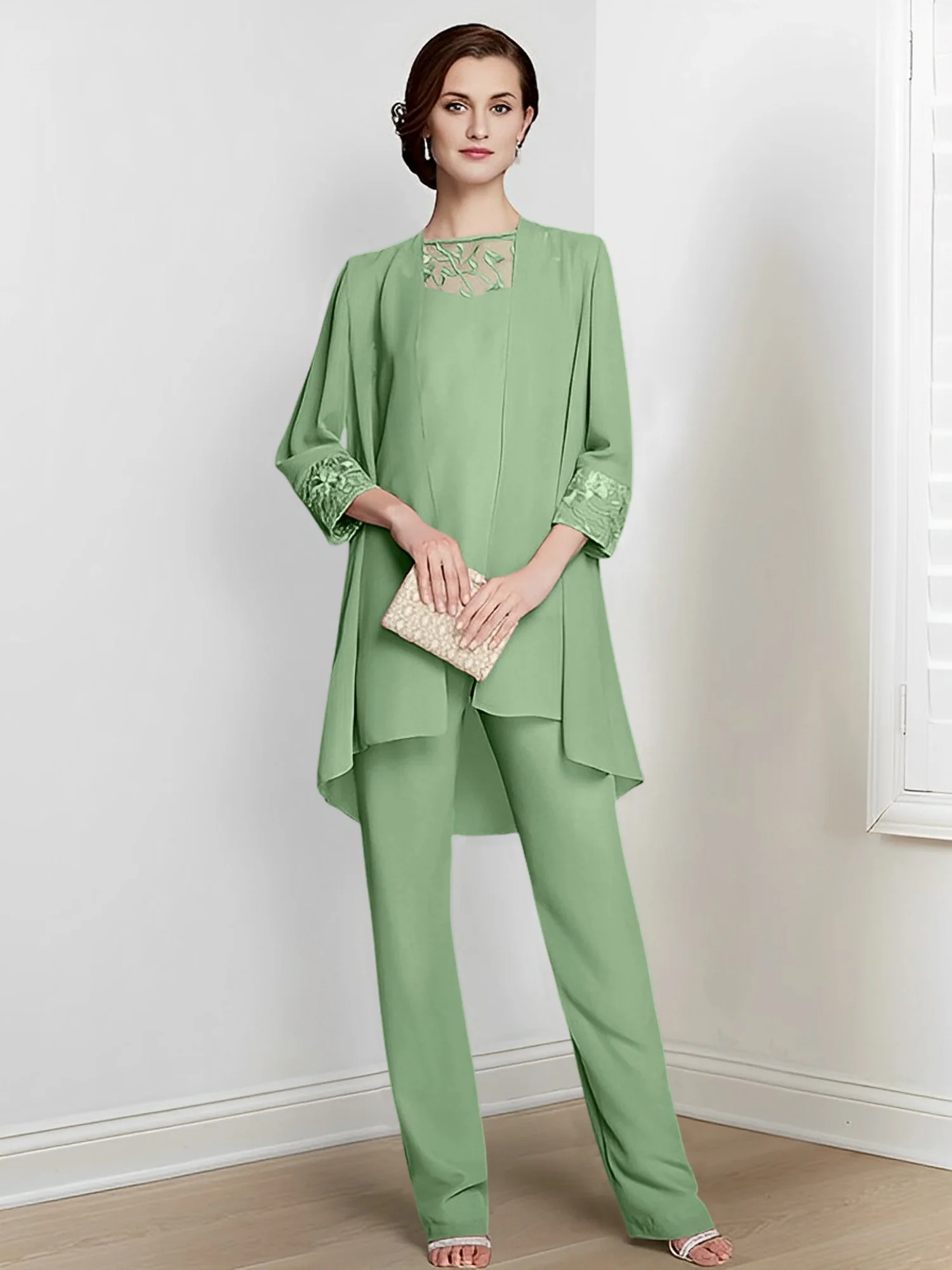 Chiffon Square Neck Long Sleeves Floor-Length Mother Of The Bride Pantsuits With Jacket - Image 34