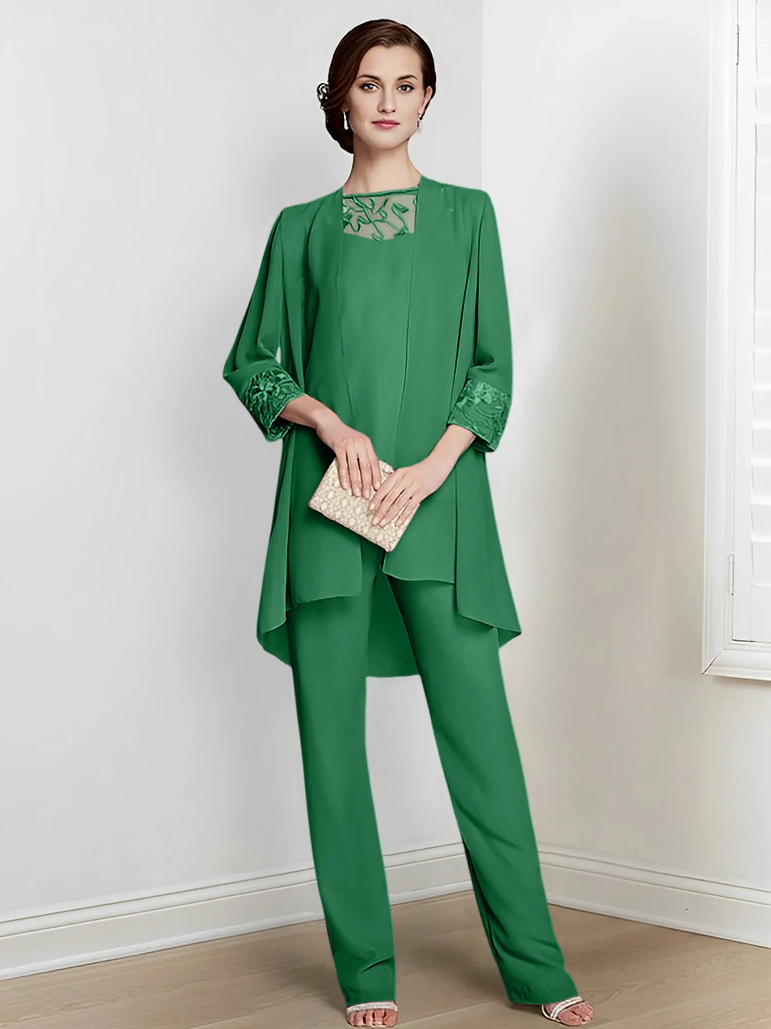 Chiffon Square Neck Long Sleeves Floor-Length Mother Of The Bride Pantsuits With Jacket - Image 35