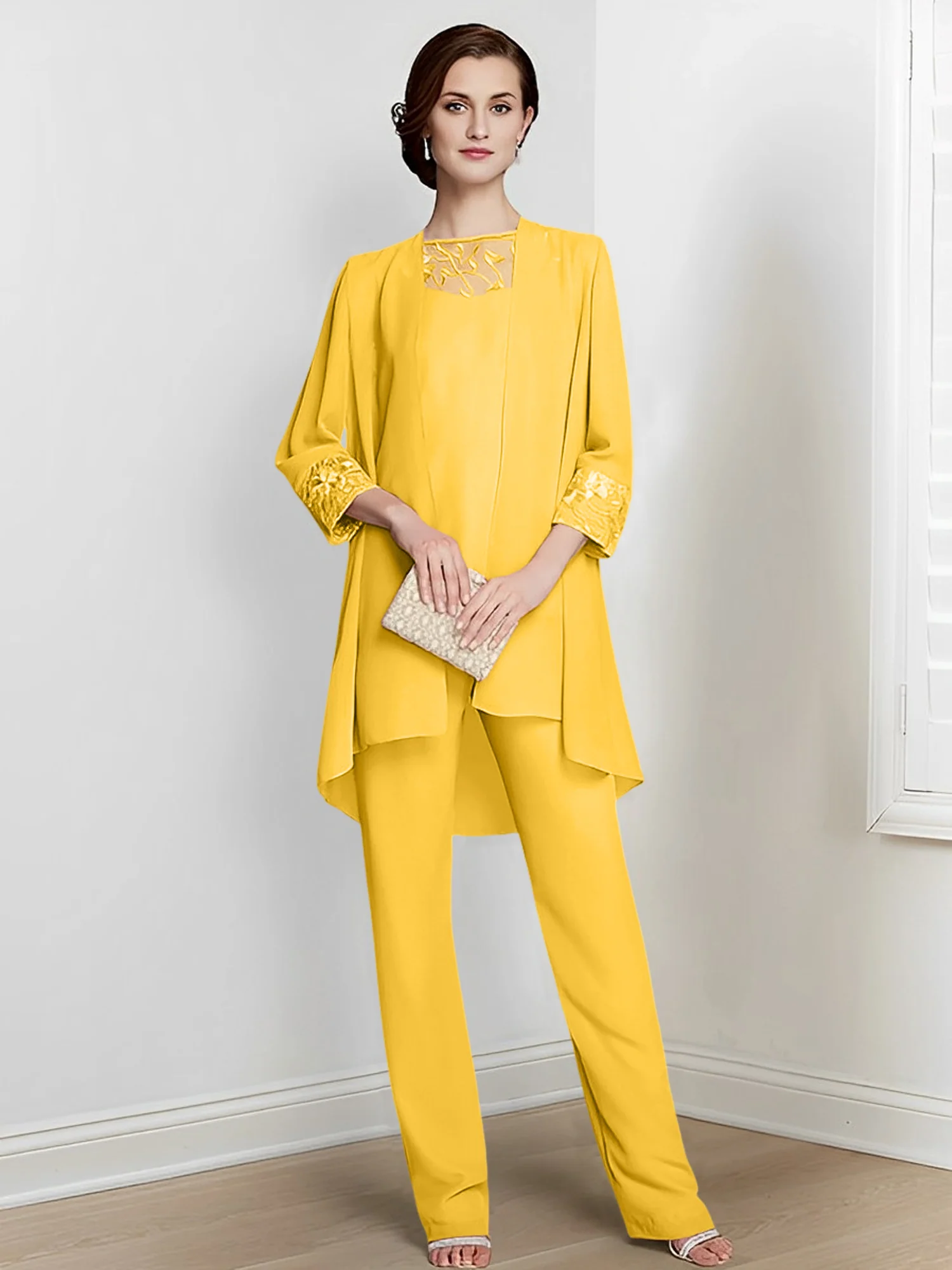 Chiffon Square Neck Long Sleeves Floor-Length Mother Of The Bride Pantsuits With Jacket - Image 39
