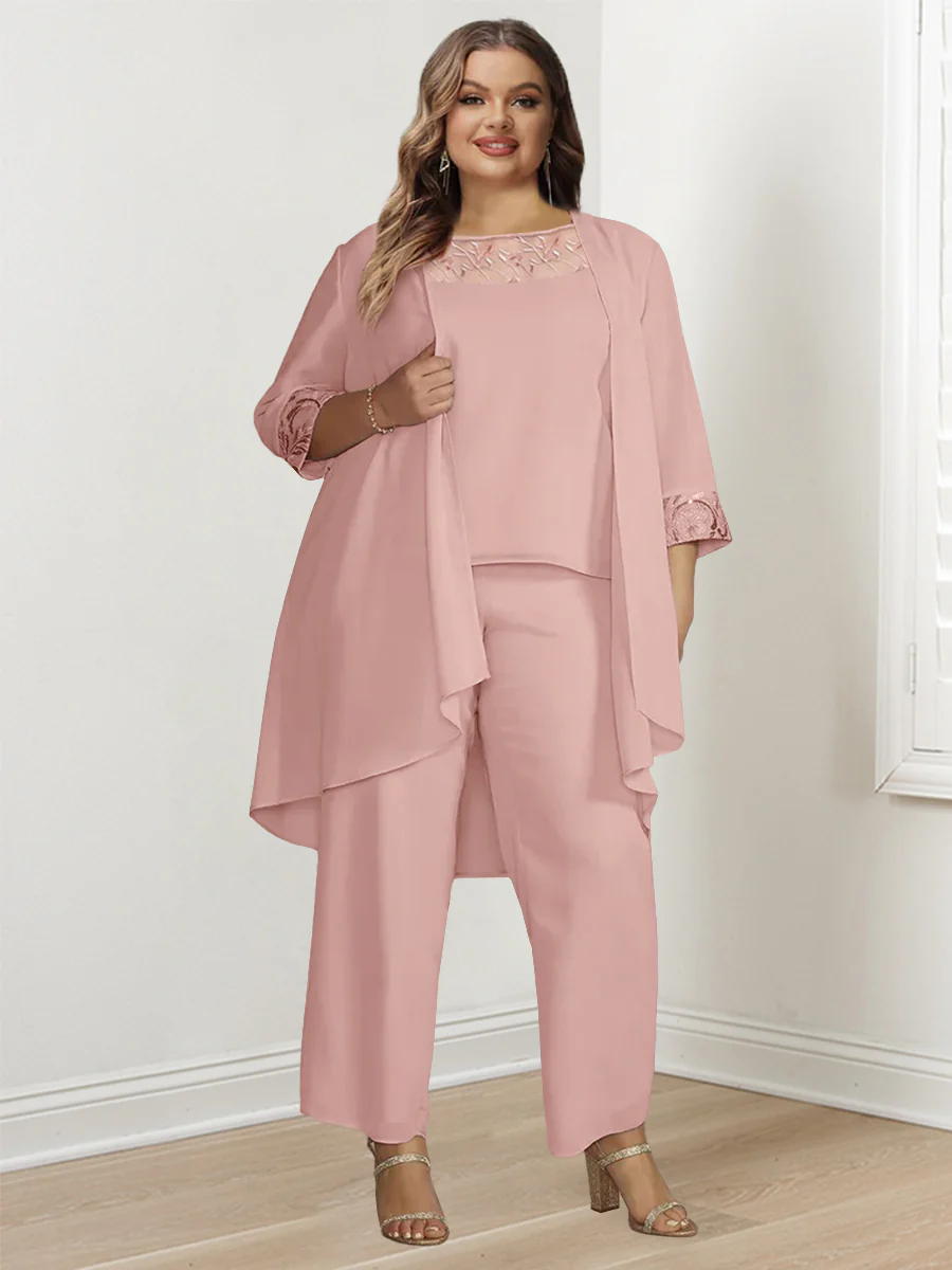Chiffon Square Neck Long Sleeves Floor-Length Mother Of The Bride Pantsuits With Jacket - Image 4