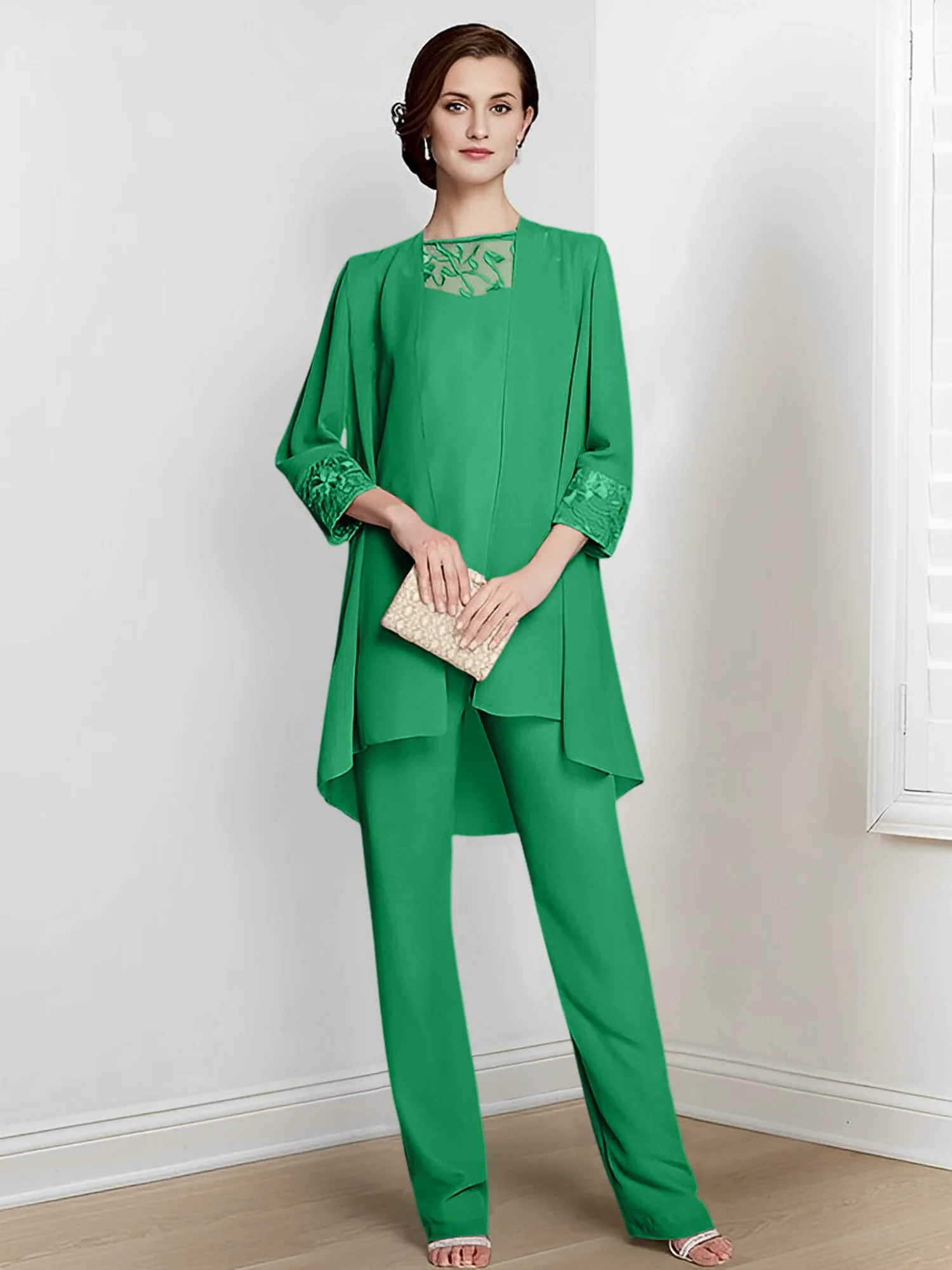 Chiffon Square Neck Long Sleeves Floor-Length Mother Of The Bride Pantsuits With Jacket - Image 42