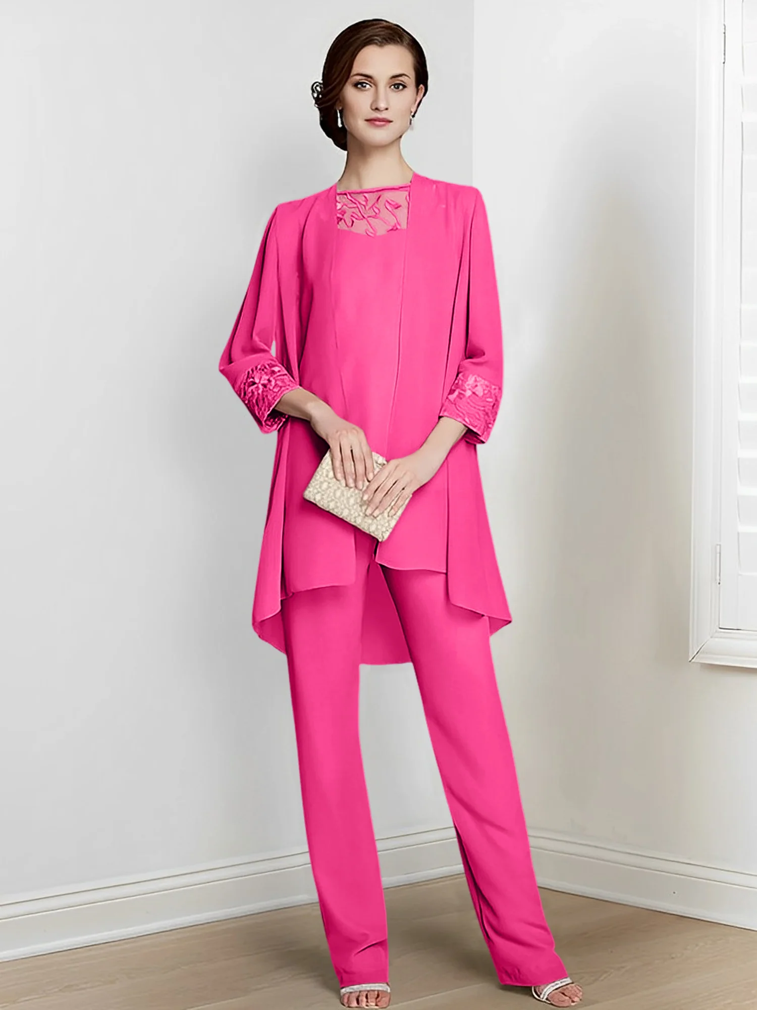 Chiffon Square Neck Long Sleeves Floor-Length Mother Of The Bride Pantsuits With Jacket - Image 43