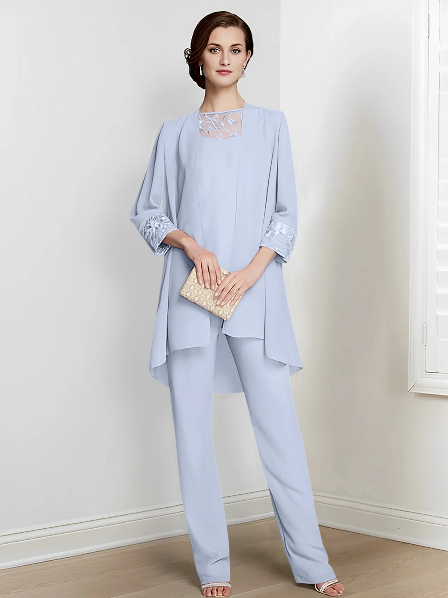 Chiffon Square Neck Long Sleeves Floor-Length Mother Of The Bride Pantsuits With Jacket - Image 44
