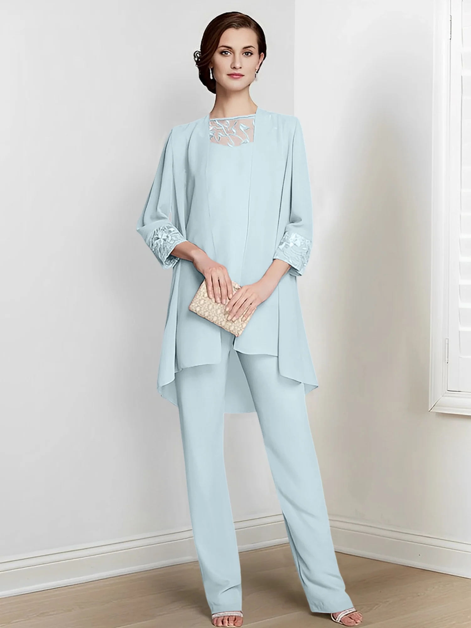 Chiffon Square Neck Long Sleeves Floor-Length Mother Of The Bride Pantsuits With Jacket - Image 46