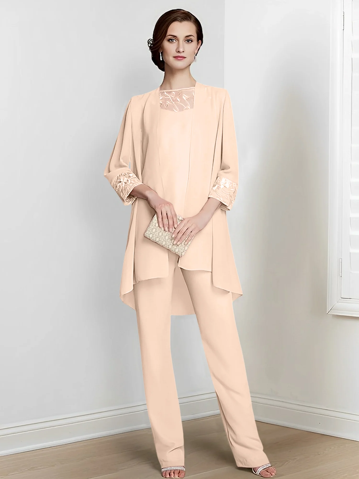 Chiffon Square Neck Long Sleeves Floor-Length Mother Of The Bride Pantsuits With Jacket - Image 47