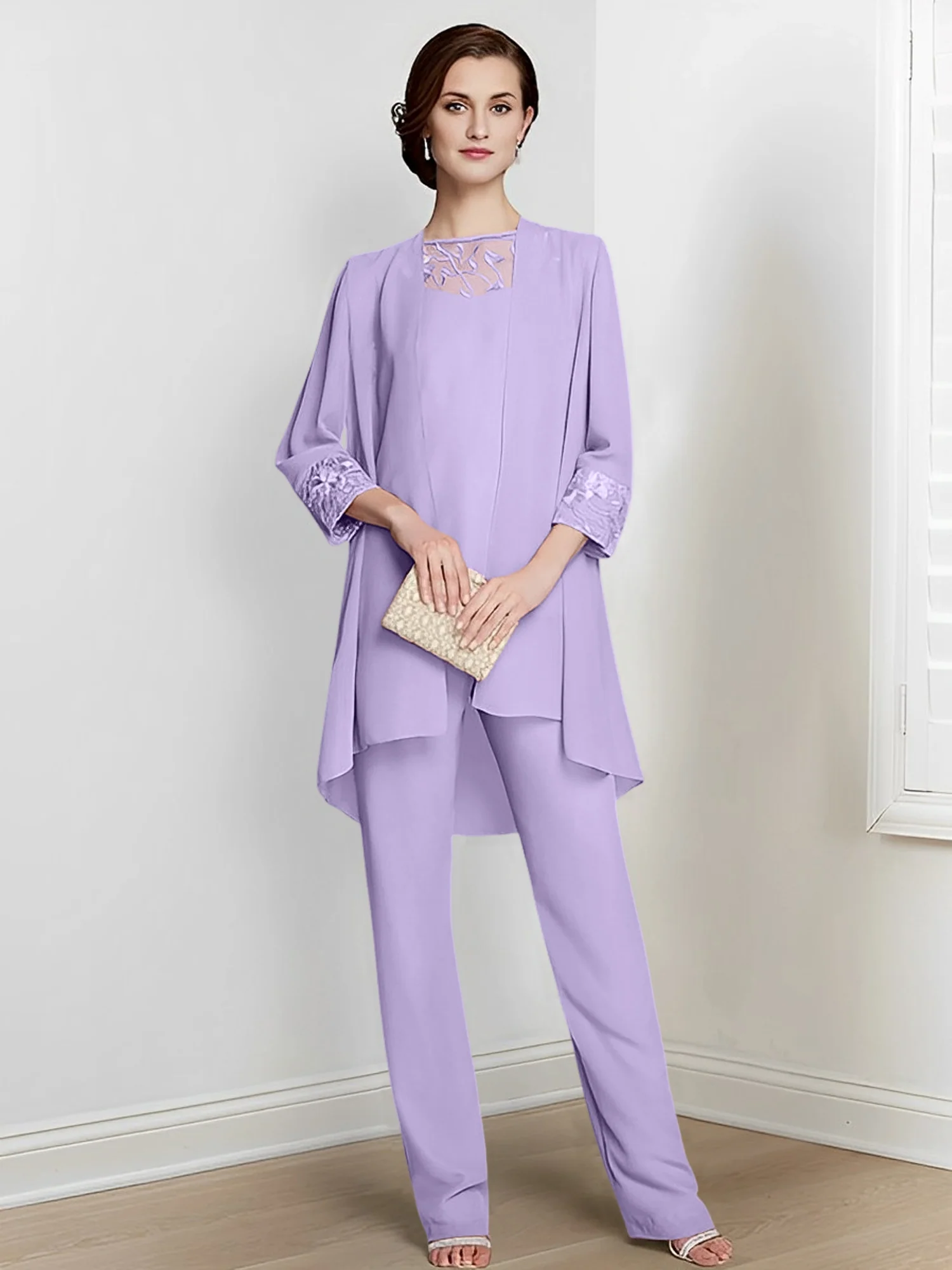 Chiffon Square Neck Long Sleeves Floor-Length Mother Of The Bride Pantsuits With Jacket - Image 52