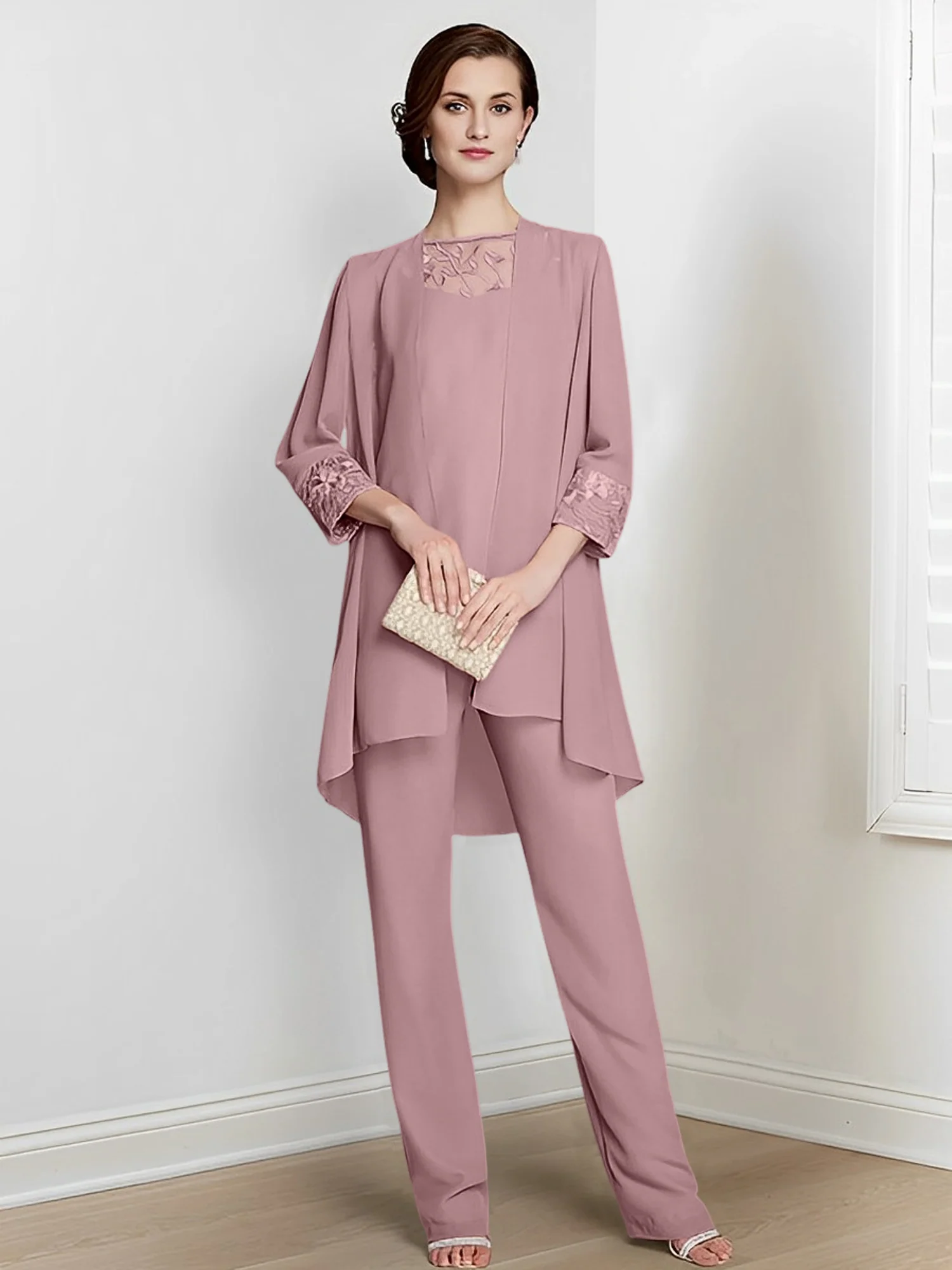 Chiffon Square Neck Long Sleeves Floor-Length Mother Of The Bride Pantsuits With Jacket - Image 53