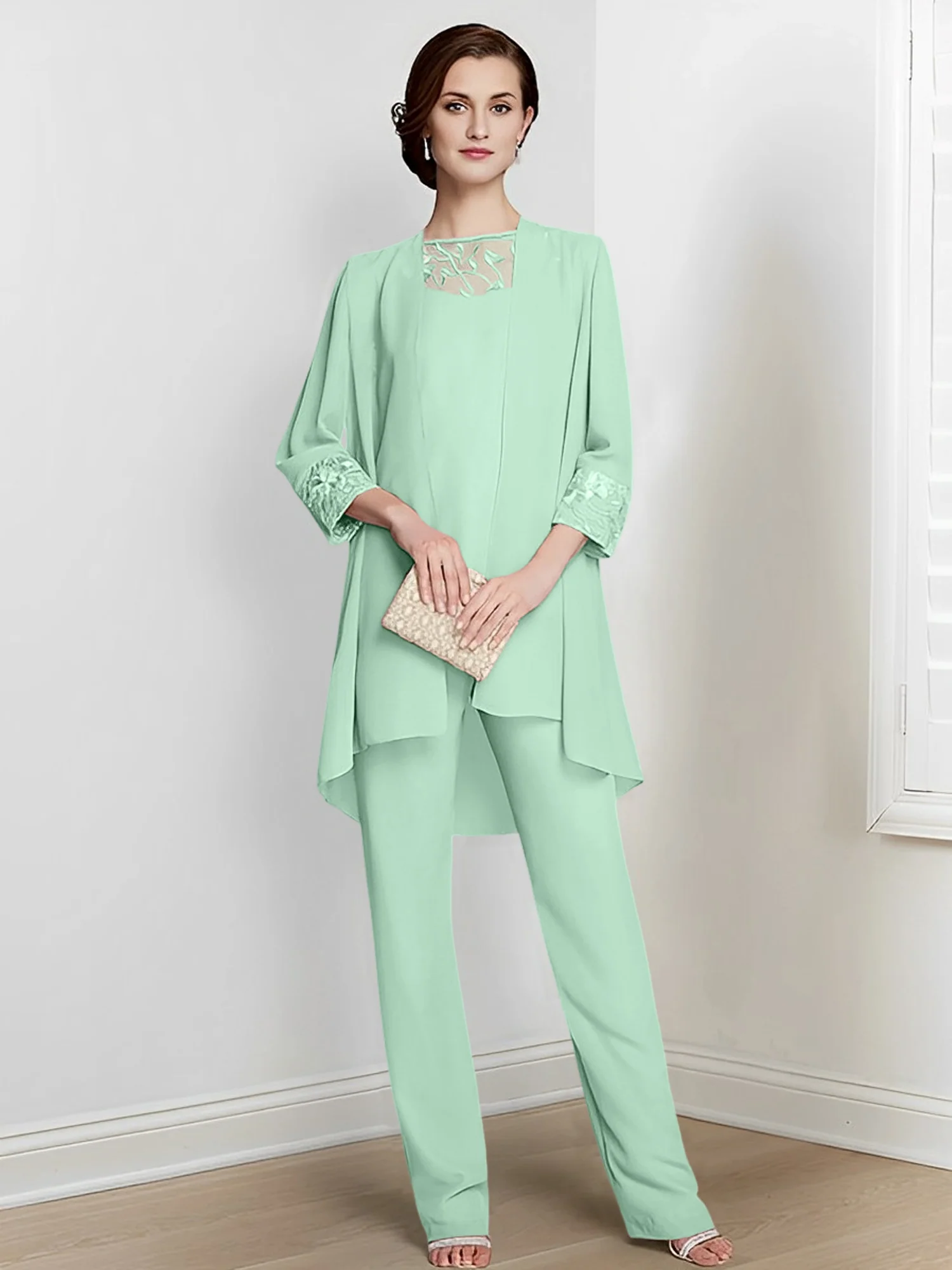 Chiffon Square Neck Long Sleeves Floor-Length Mother Of The Bride Pantsuits With Jacket - Image 54