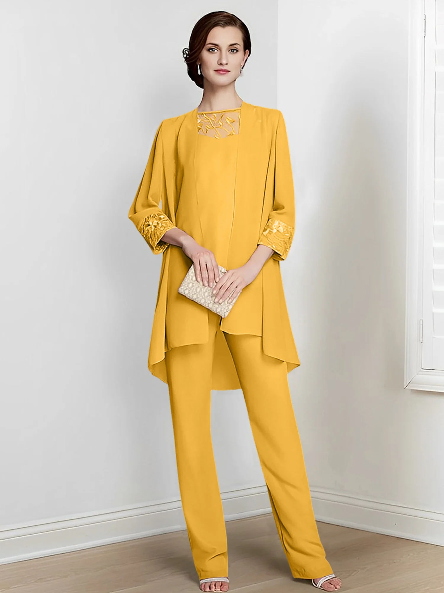 Chiffon Square Neck Long Sleeves Floor-Length Mother Of The Bride Pantsuits With Jacket - Image 57