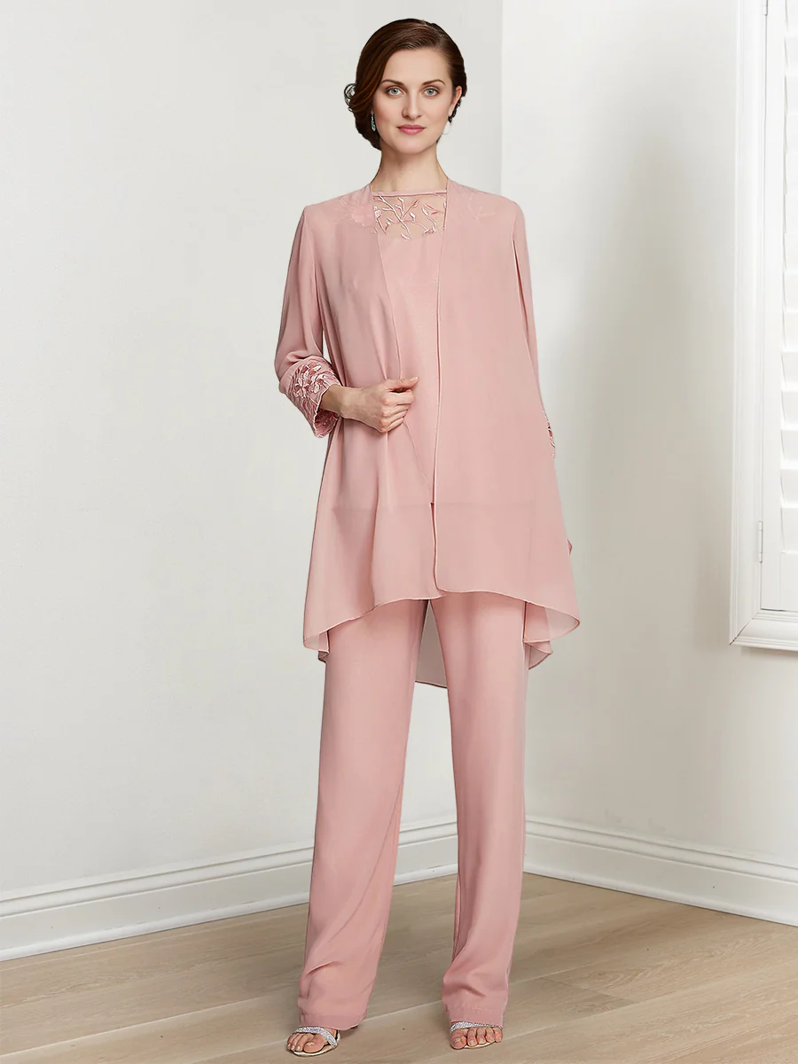 Chiffon Square Neck Long Sleeves Floor-Length Mother Of The Bride Pantsuits With Jacket - Image 6