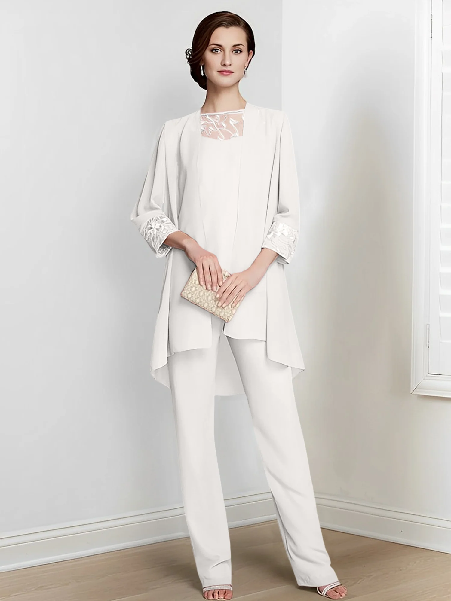 Chiffon Square Neck Long Sleeves Floor-Length Mother Of The Bride Pantsuits With Jacket - Image 60