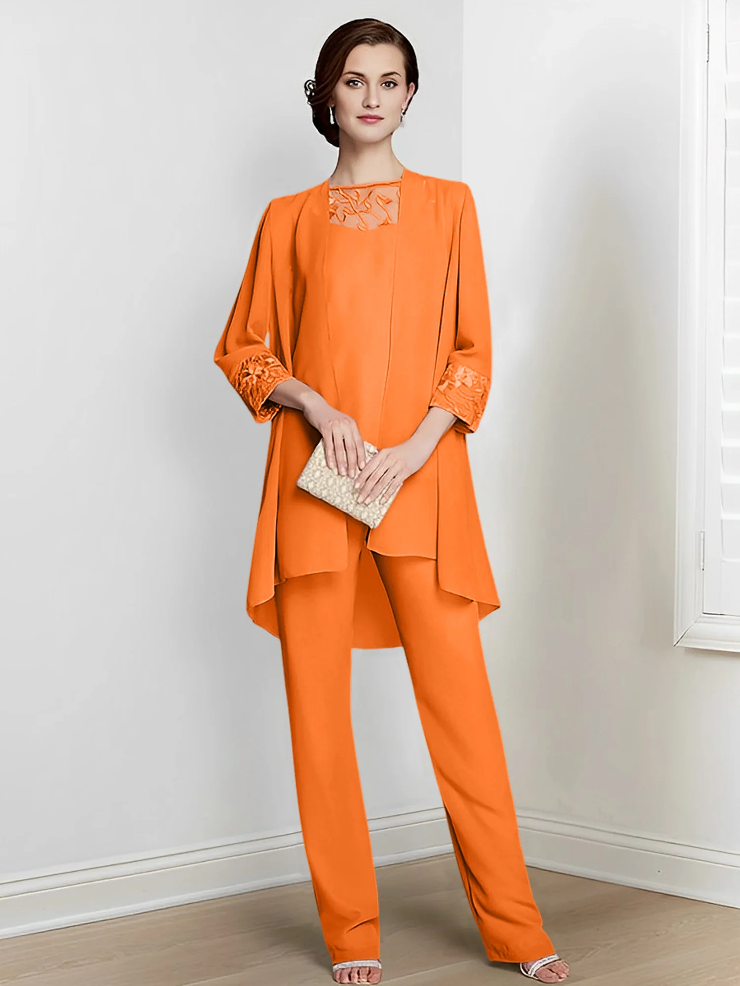 Chiffon Square Neck Long Sleeves Floor-Length Mother Of The Bride Pantsuits With Jacket - Image 62