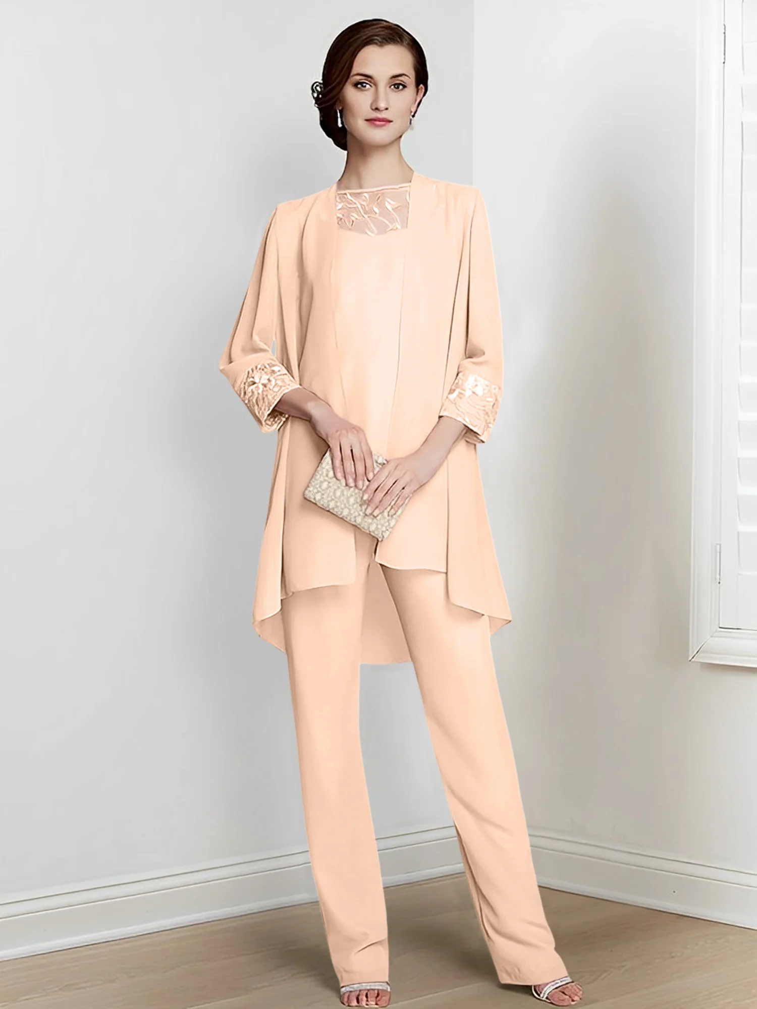 Chiffon Square Neck Long Sleeves Floor-Length Mother Of The Bride Pantsuits With Jacket - Image 64