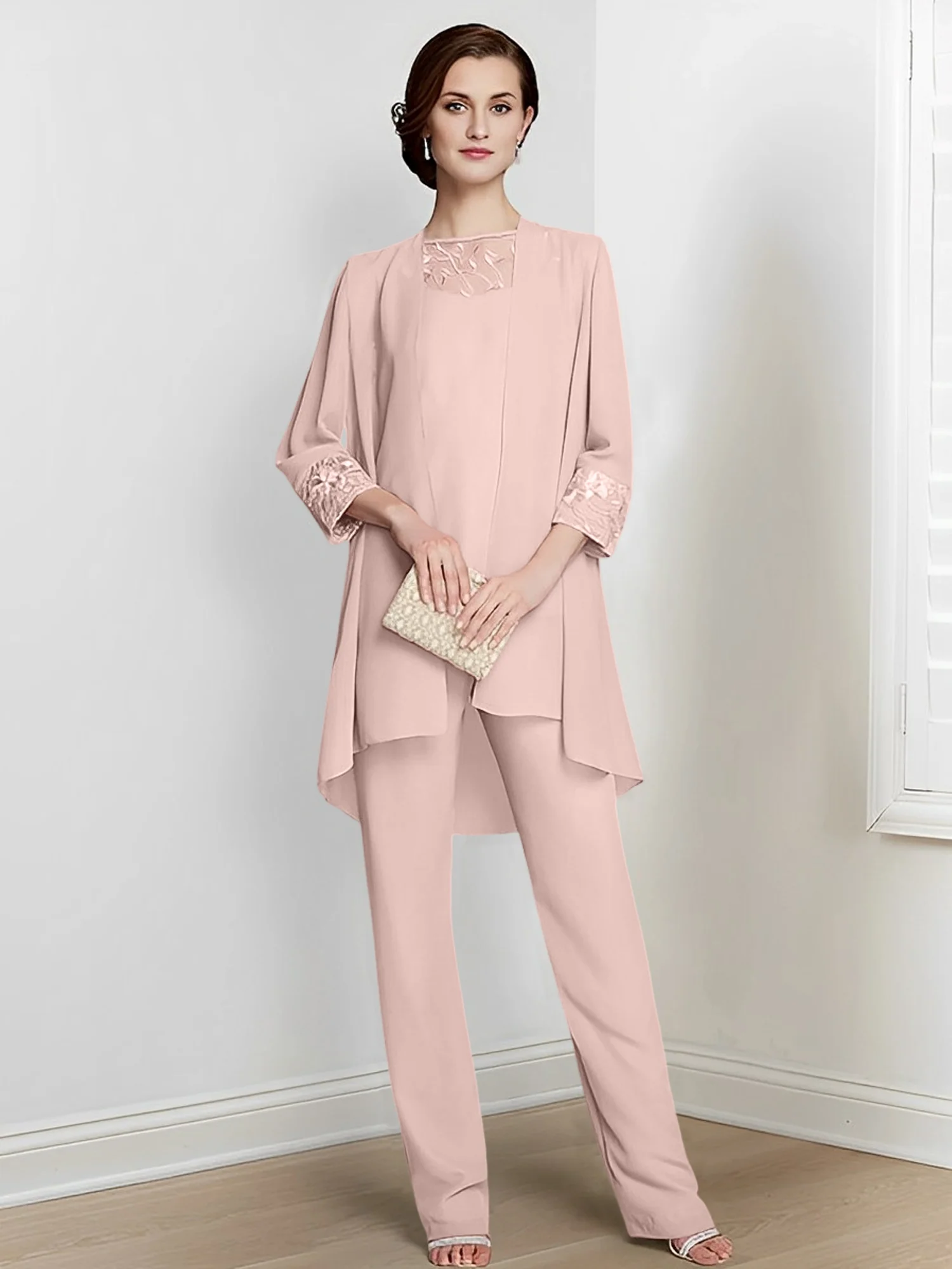 Chiffon Square Neck Long Sleeves Floor-Length Mother Of The Bride Pantsuits With Jacket - Image 66