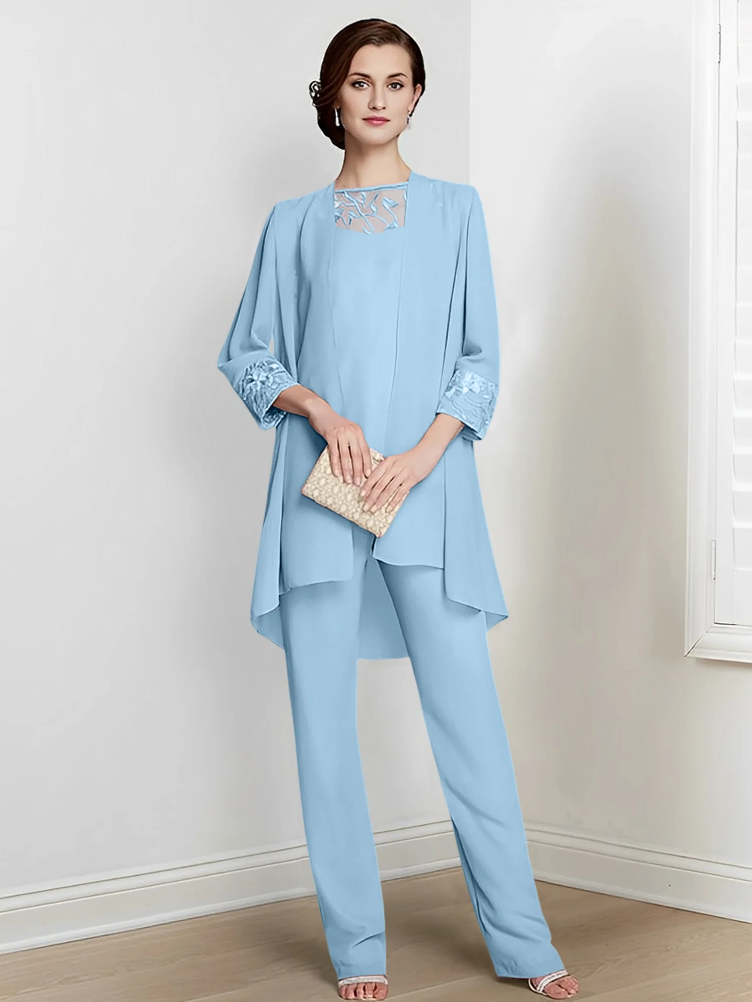 Chiffon Square Neck Long Sleeves Floor-Length Mother Of The Bride Pantsuits With Jacket - Image 72