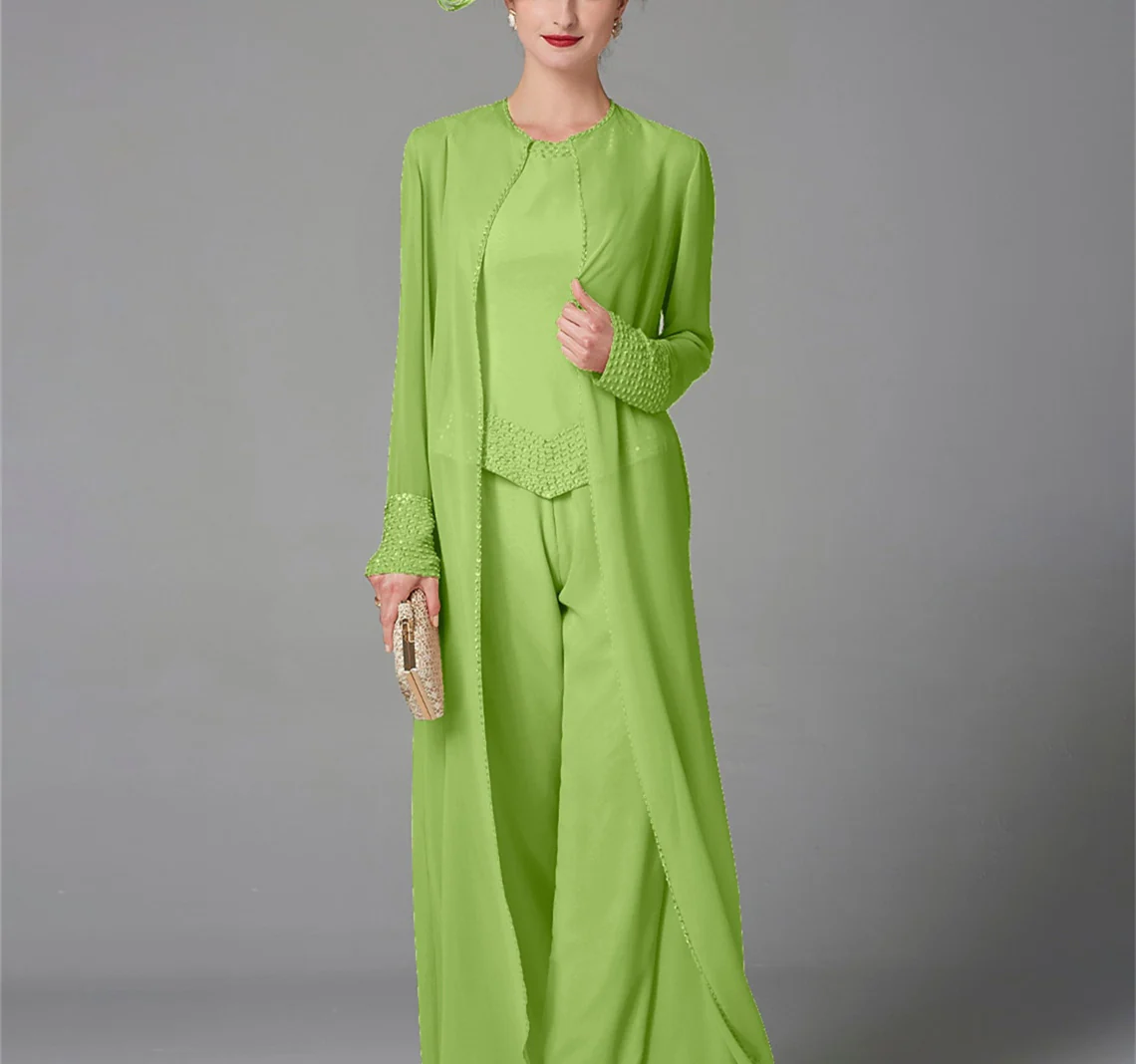 Chiffon Long Sleeves Mother of the Bride Pantsuits with Jacket & Sequins - Image 10