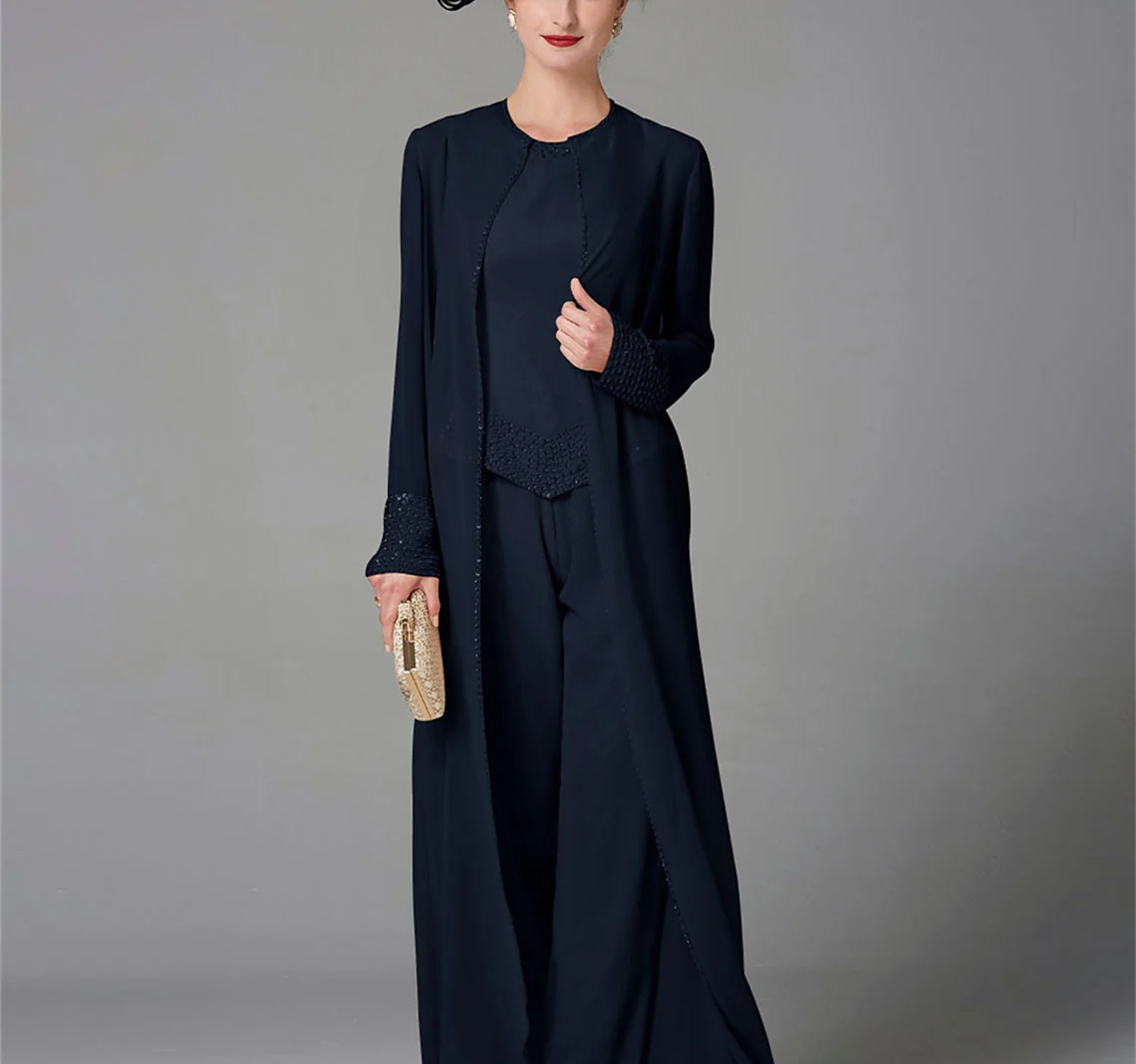 Chiffon Long Sleeves Mother of the Bride Pantsuits with Jacket & Sequins - Image 12