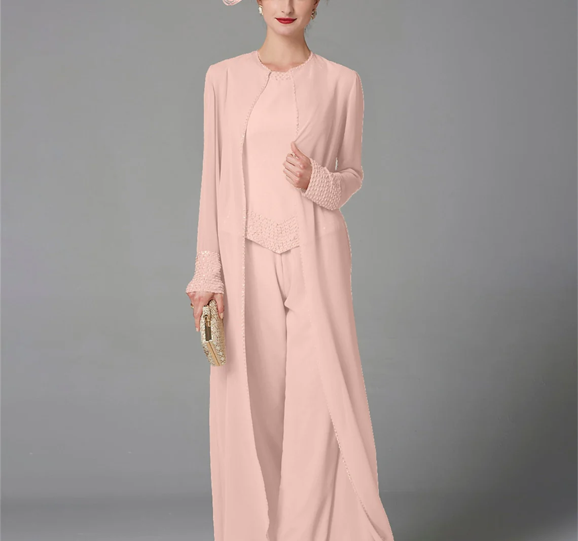 Chiffon Long Sleeves Mother of the Bride Pantsuits with Jacket & Sequins - Image 13