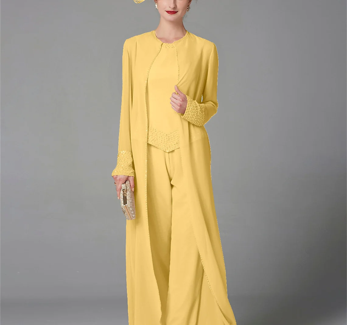 Chiffon Long Sleeves Mother of the Bride Pantsuits with Jacket & Sequins - Image 15