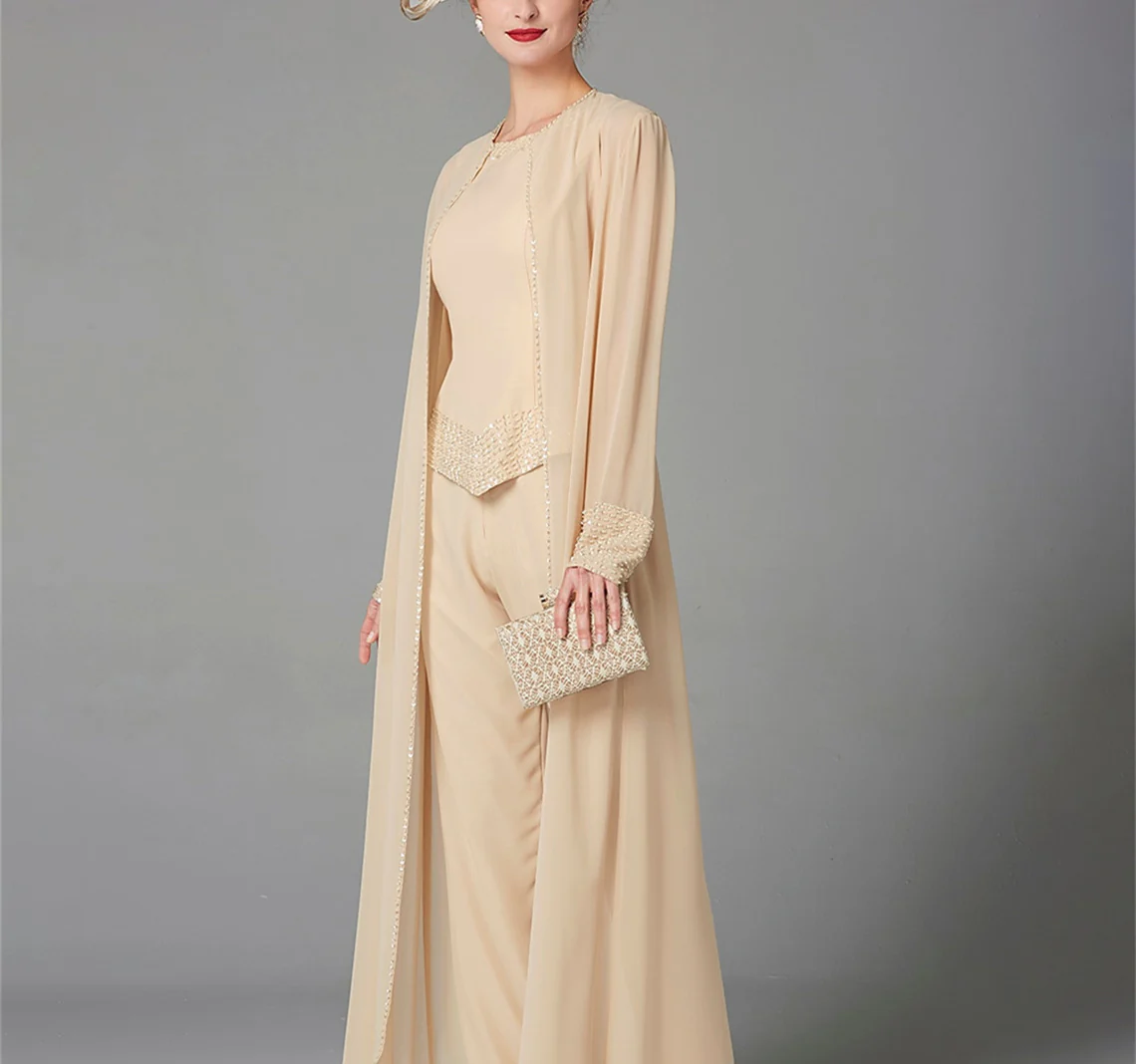 Chiffon Long Sleeves Mother of the Bride Pantsuits with Jacket & Sequins - Image 18