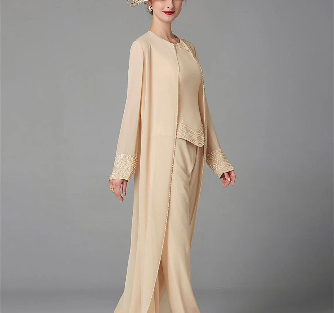Chiffon Long Sleeves Mother of the Bride Pantsuits with Jacket & Sequins - Image 20