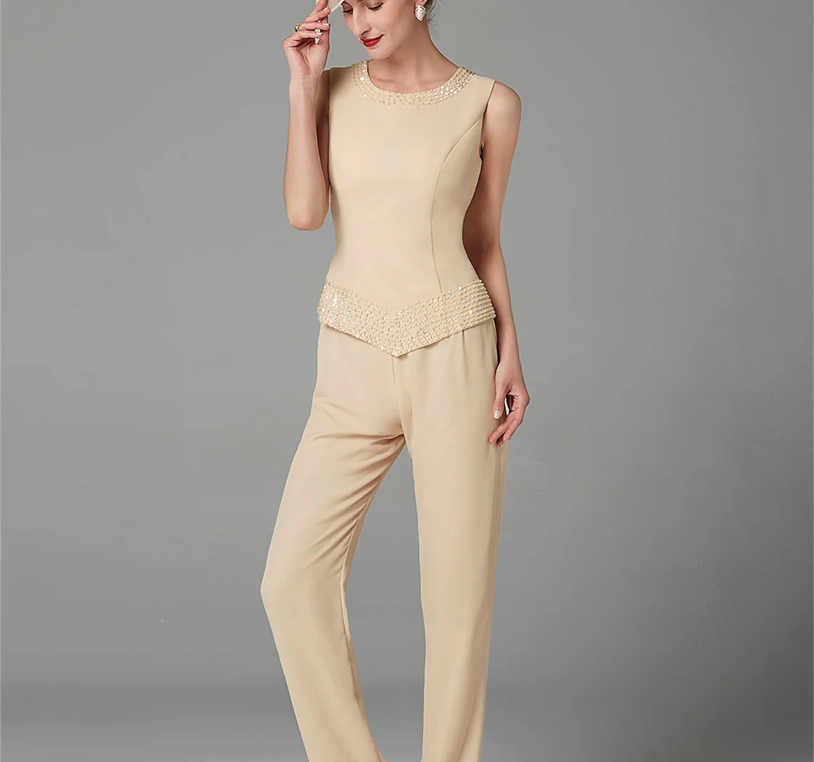 Chiffon Long Sleeves Mother of the Bride Pantsuits with Jacket & Sequins - Image 21