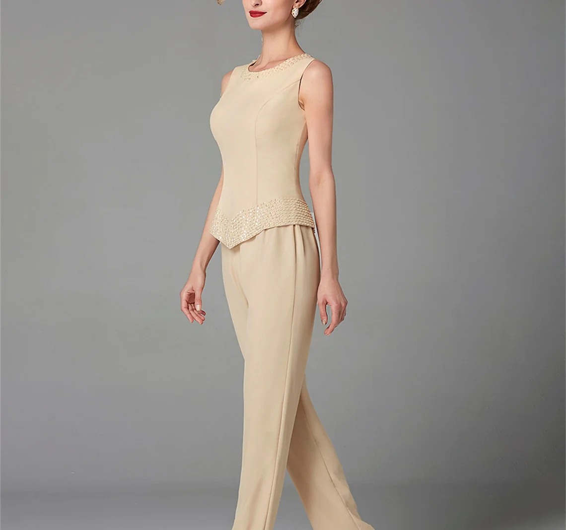 Chiffon Long Sleeves Mother of the Bride Pantsuits with Jacket & Sequins - Image 22