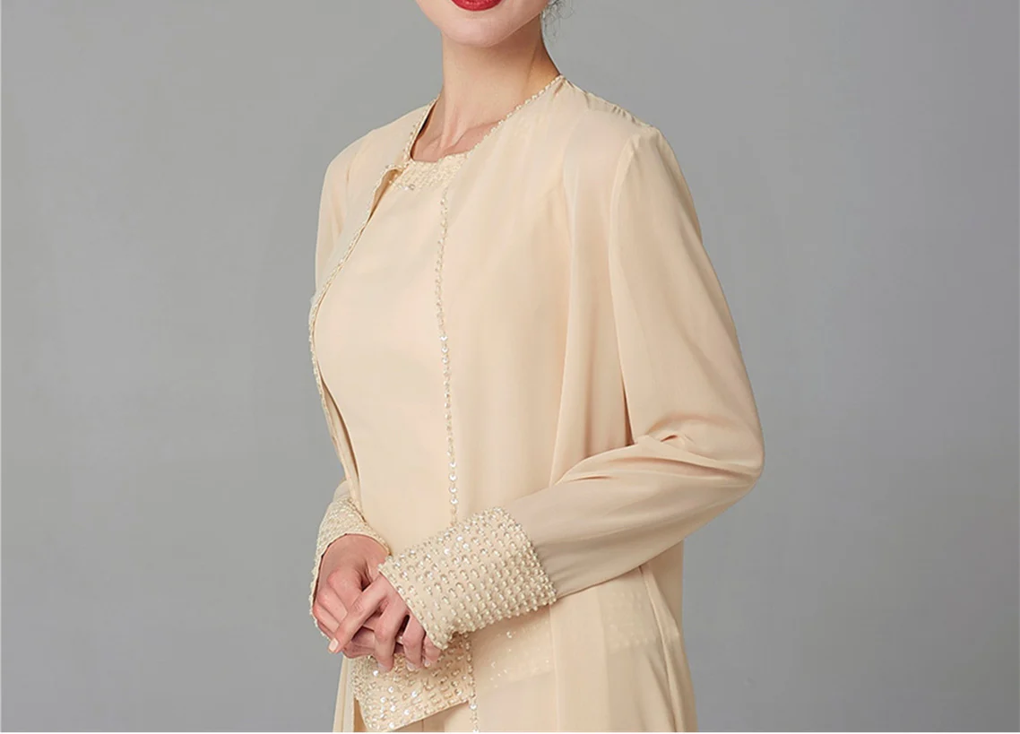 Chiffon Long Sleeves Mother of the Bride Pantsuits with Jacket & Sequins - Image 23