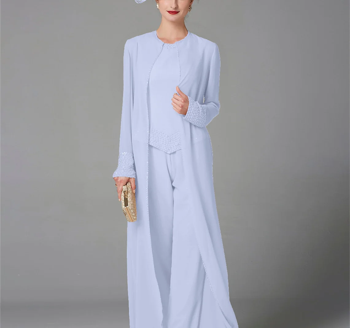 Chiffon Long Sleeves Mother of the Bride Pantsuits with Jacket & Sequins - Image 32