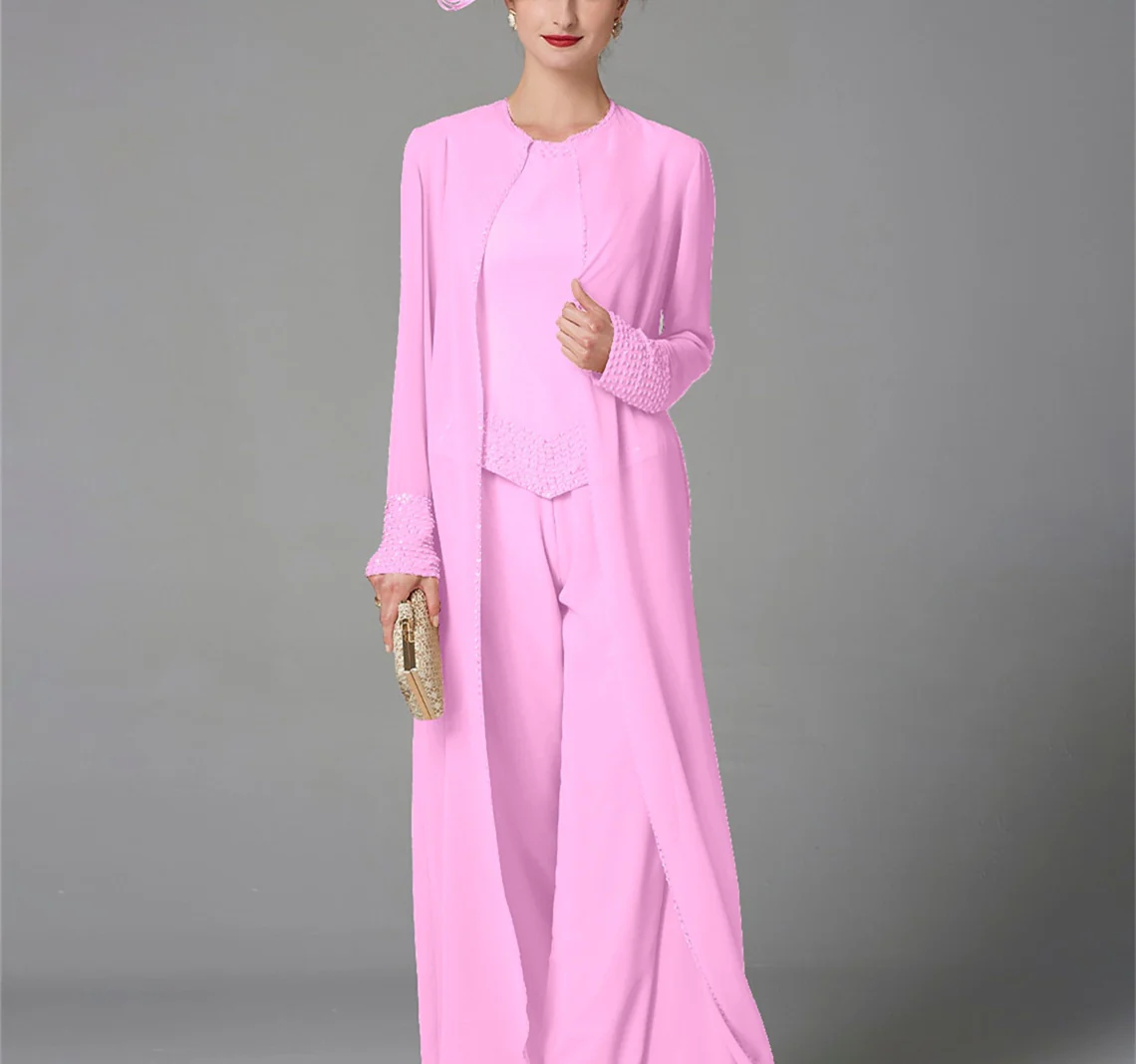 Chiffon Long Sleeves Mother of the Bride Pantsuits with Jacket & Sequins - Image 33