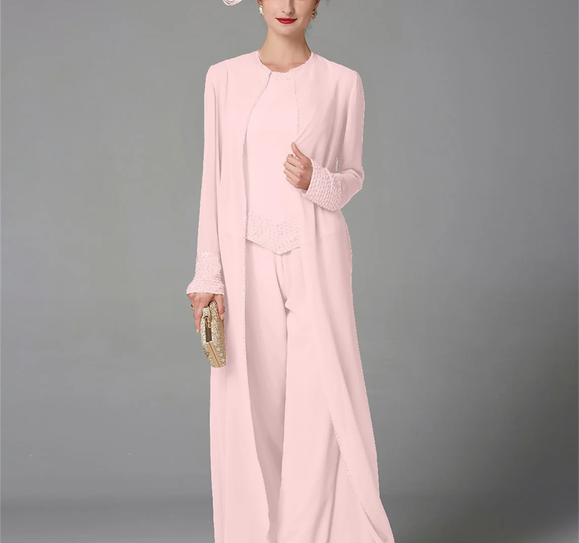 Chiffon Long Sleeves Mother of the Bride Pantsuits with Jacket & Sequins - Image 37