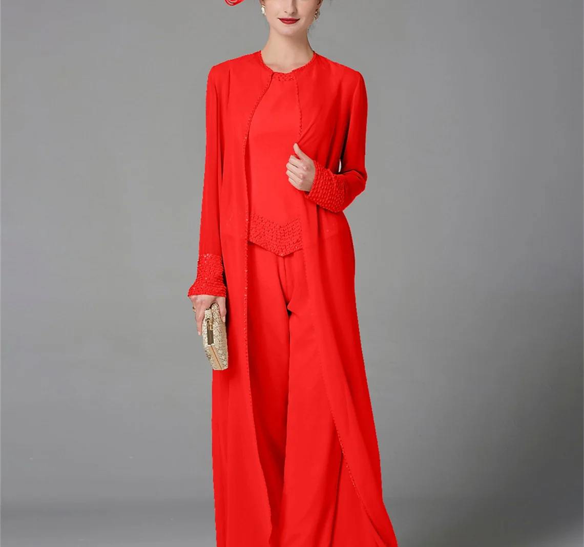 Chiffon Long Sleeves Mother of the Bride Pantsuits with Jacket & Sequins - Image 38