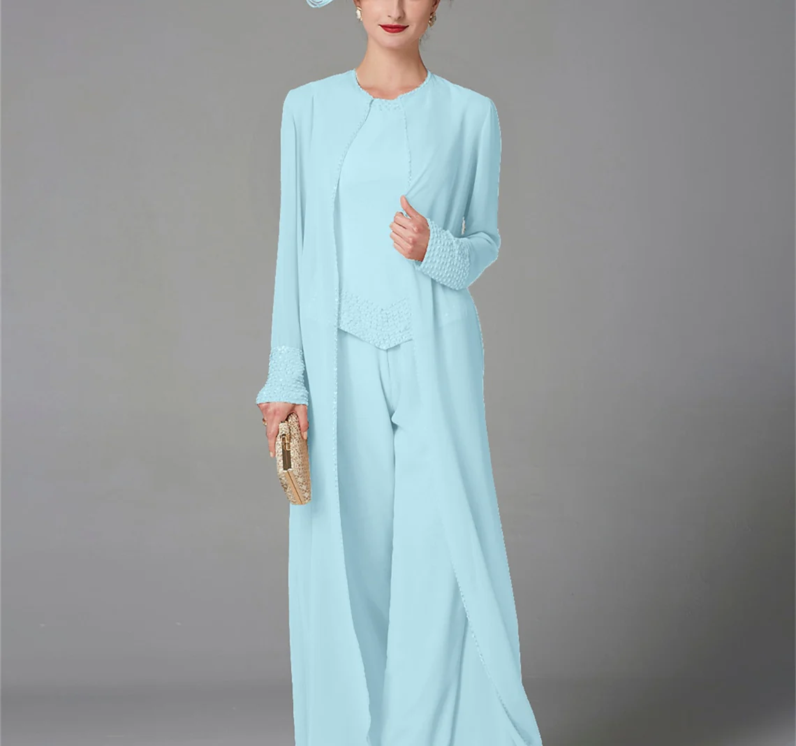 Chiffon Long Sleeves Mother of the Bride Pantsuits with Jacket & Sequins - Image 41