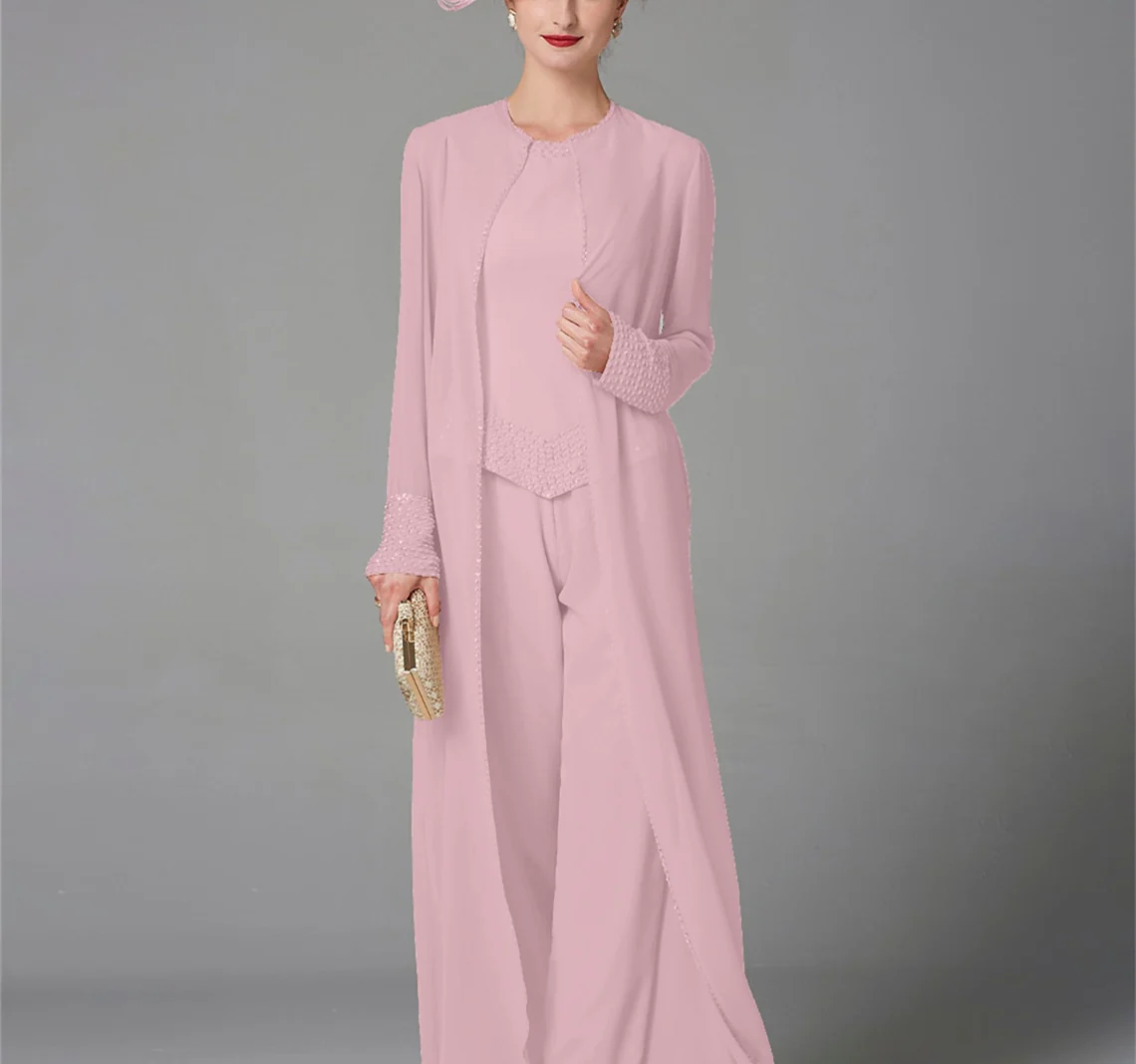 Chiffon Long Sleeves Mother of the Bride Pantsuits with Jacket & Sequins - Image 44