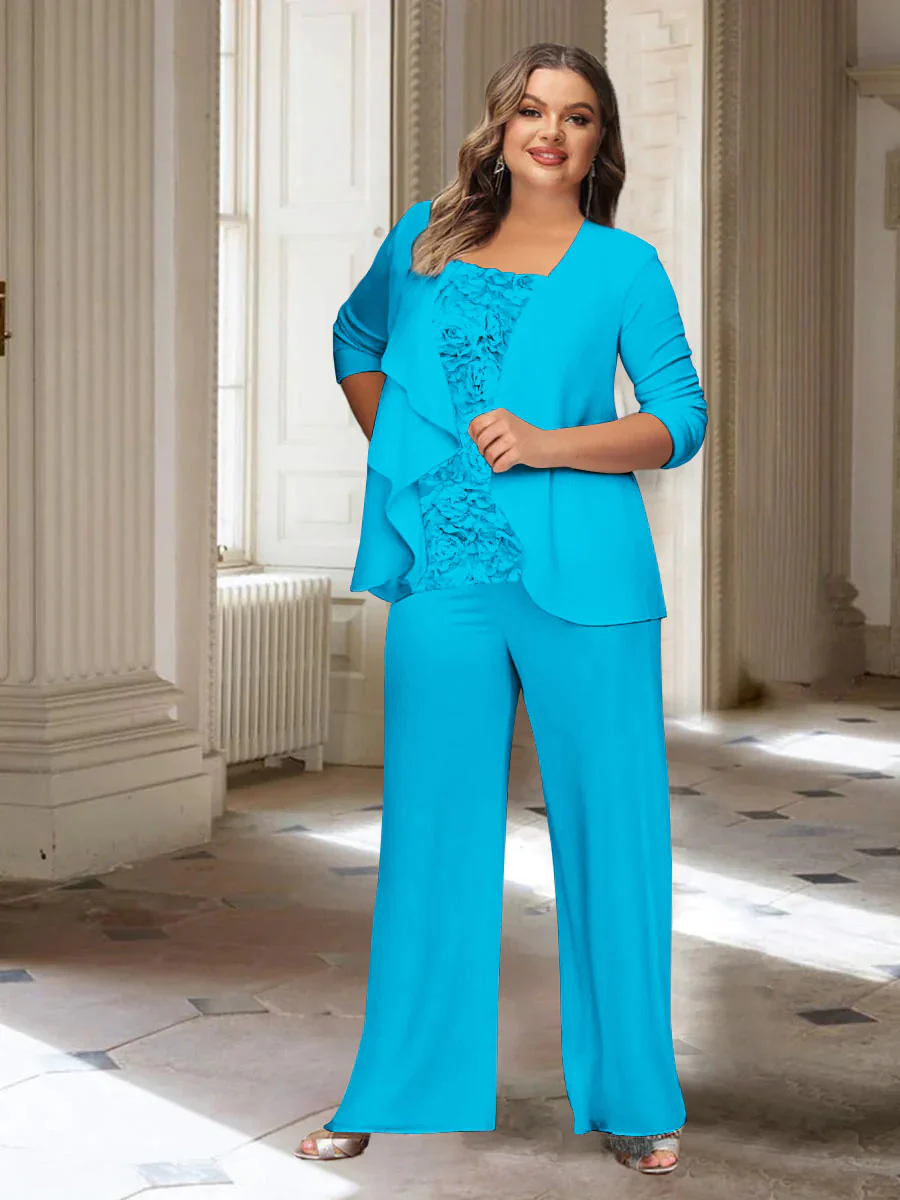 Chiffon Long Sleeves Plus Size Mother of the Bride Pantsuits with Jacket - Image 34