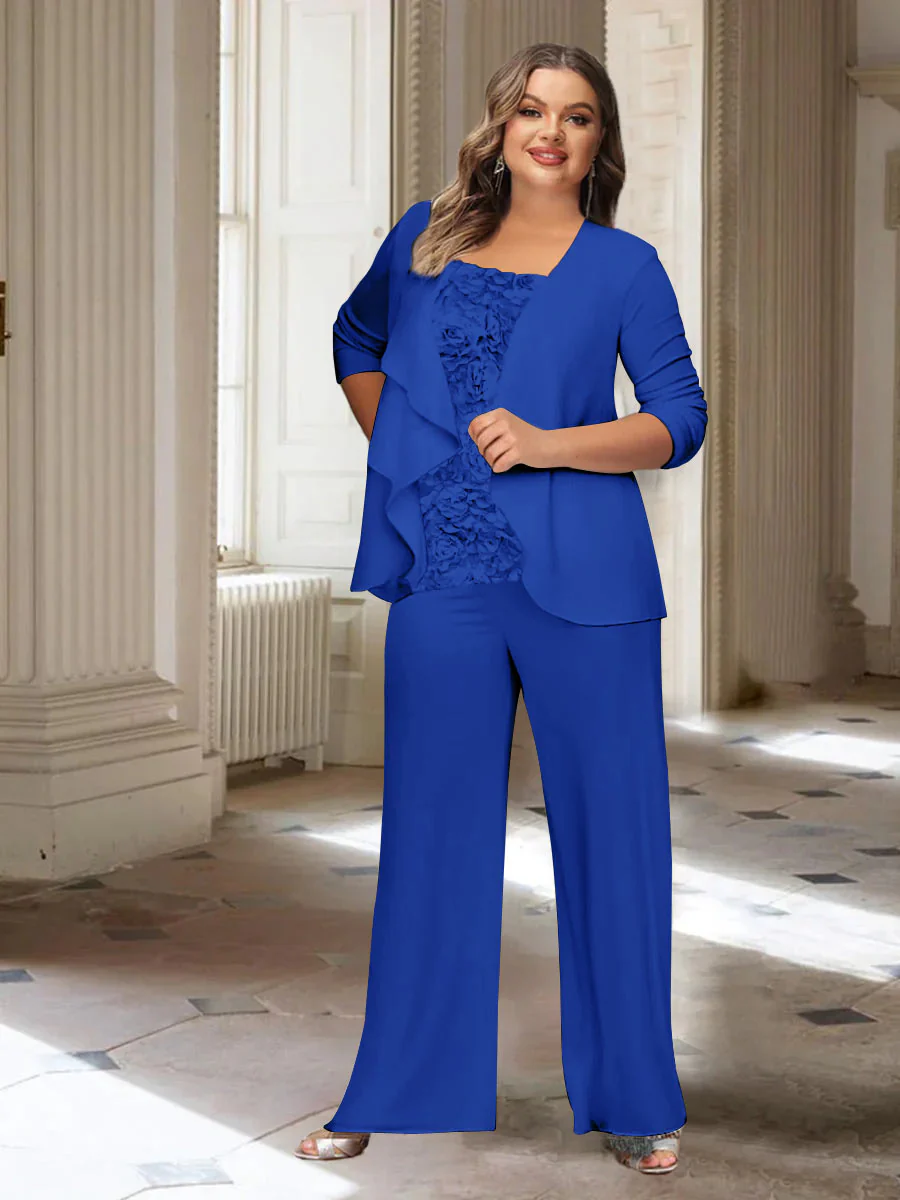 Chiffon Long Sleeves Plus Size Mother of the Bride Pantsuits with Jacket - Image 43