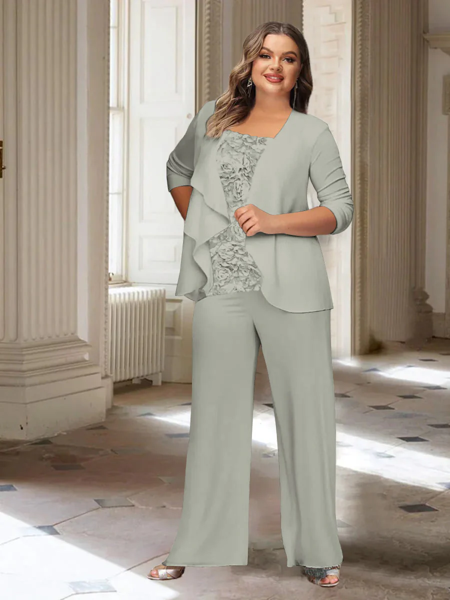 Chiffon Long Sleeves Plus Size Mother of the Bride Pantsuits with Jacket - Image 45