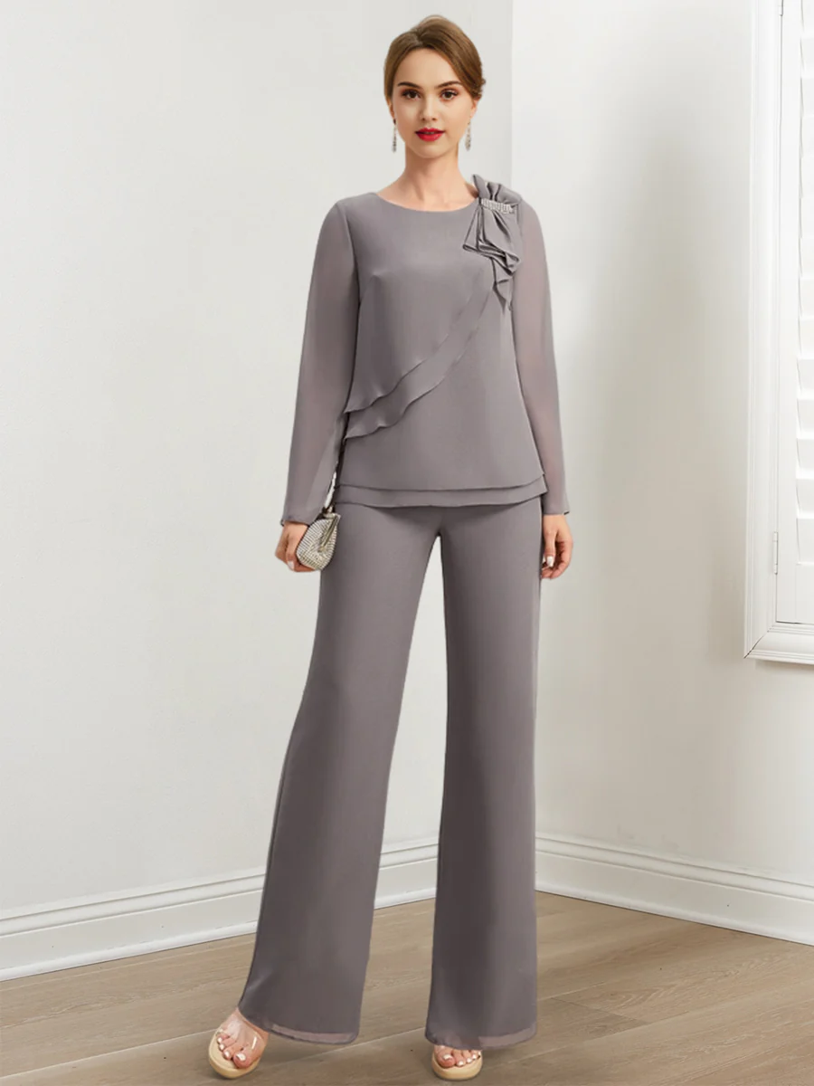 Chiffon Mother of the Bride Pantsuits with Beading & Ruffles - Image 3