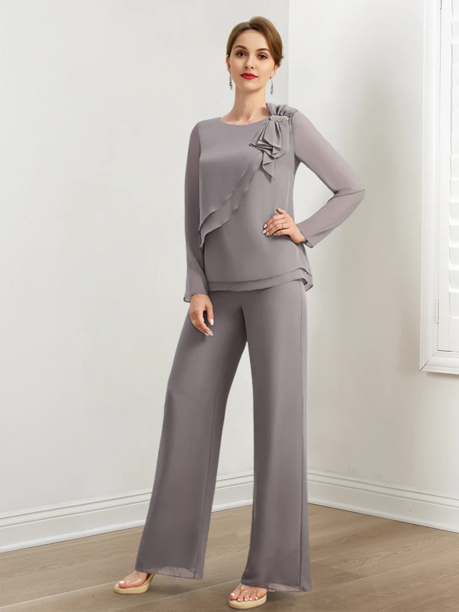Chiffon Mother of the Bride Pantsuits with Beading & Ruffles - Image 4