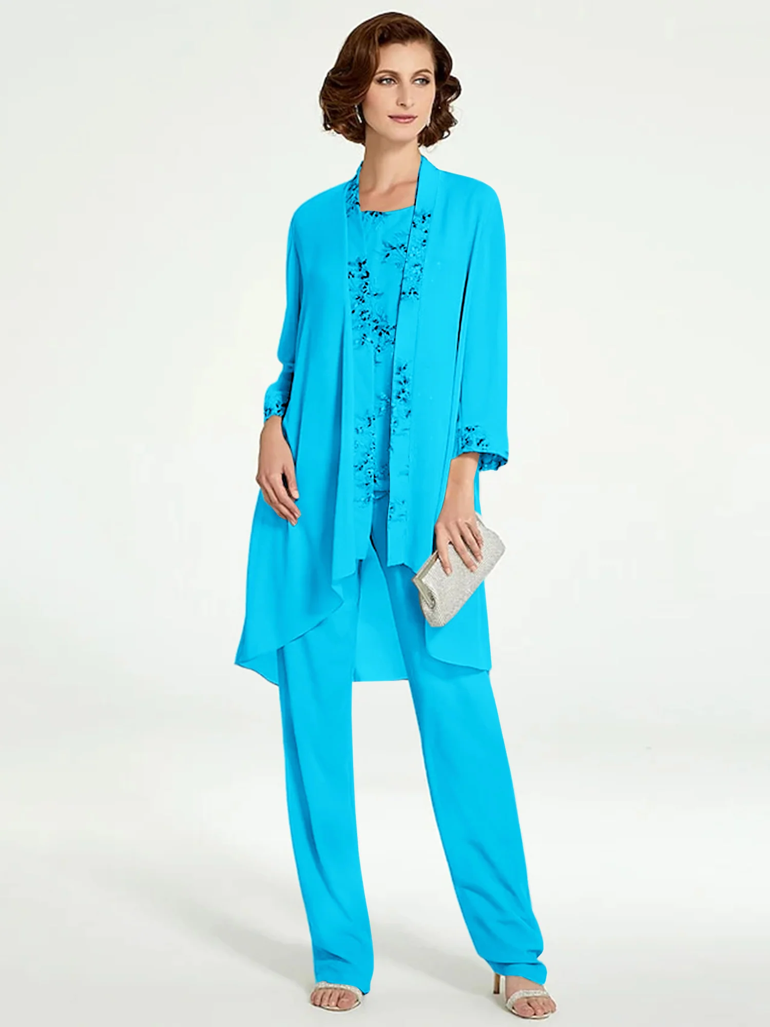 Chiffon Round Neck Floor-Length Mother of the Bride Pantsuits with Jacket - Image 35