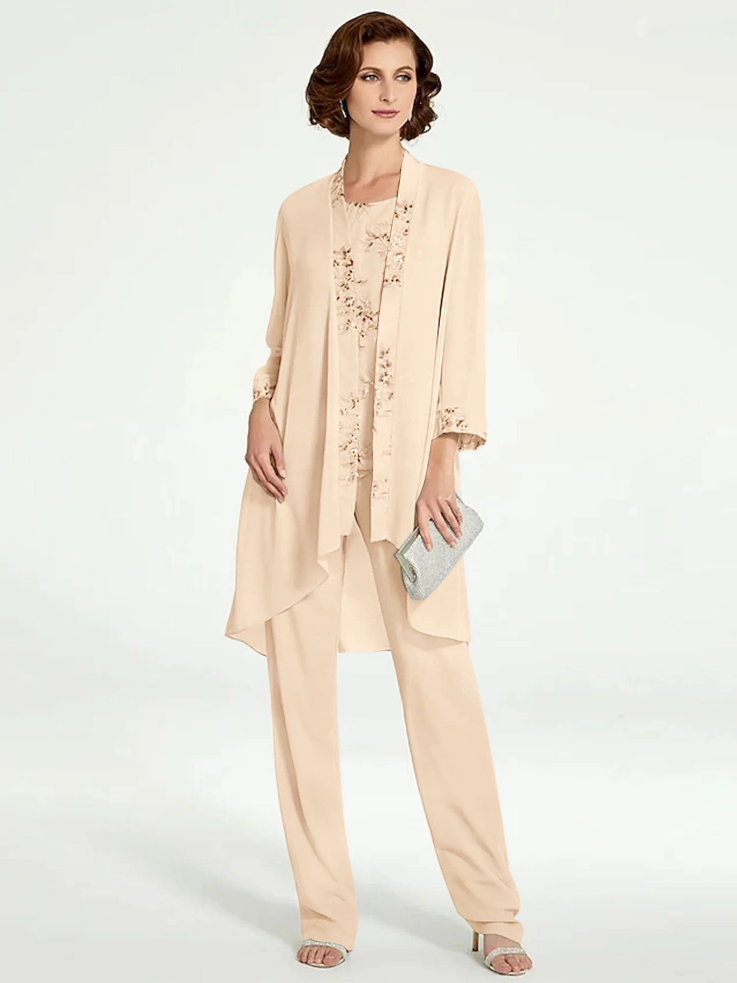Chiffon Round Neck Floor-Length Mother of the Bride Pantsuits with Jacket - Image 39