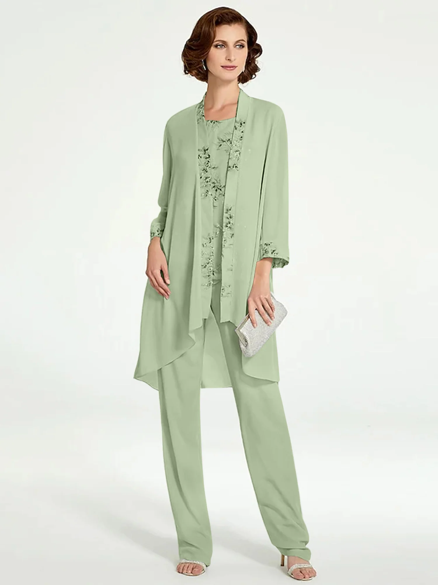 Chiffon Round Neck Floor-Length Mother of the Bride Pantsuits with Jacket - Image 46